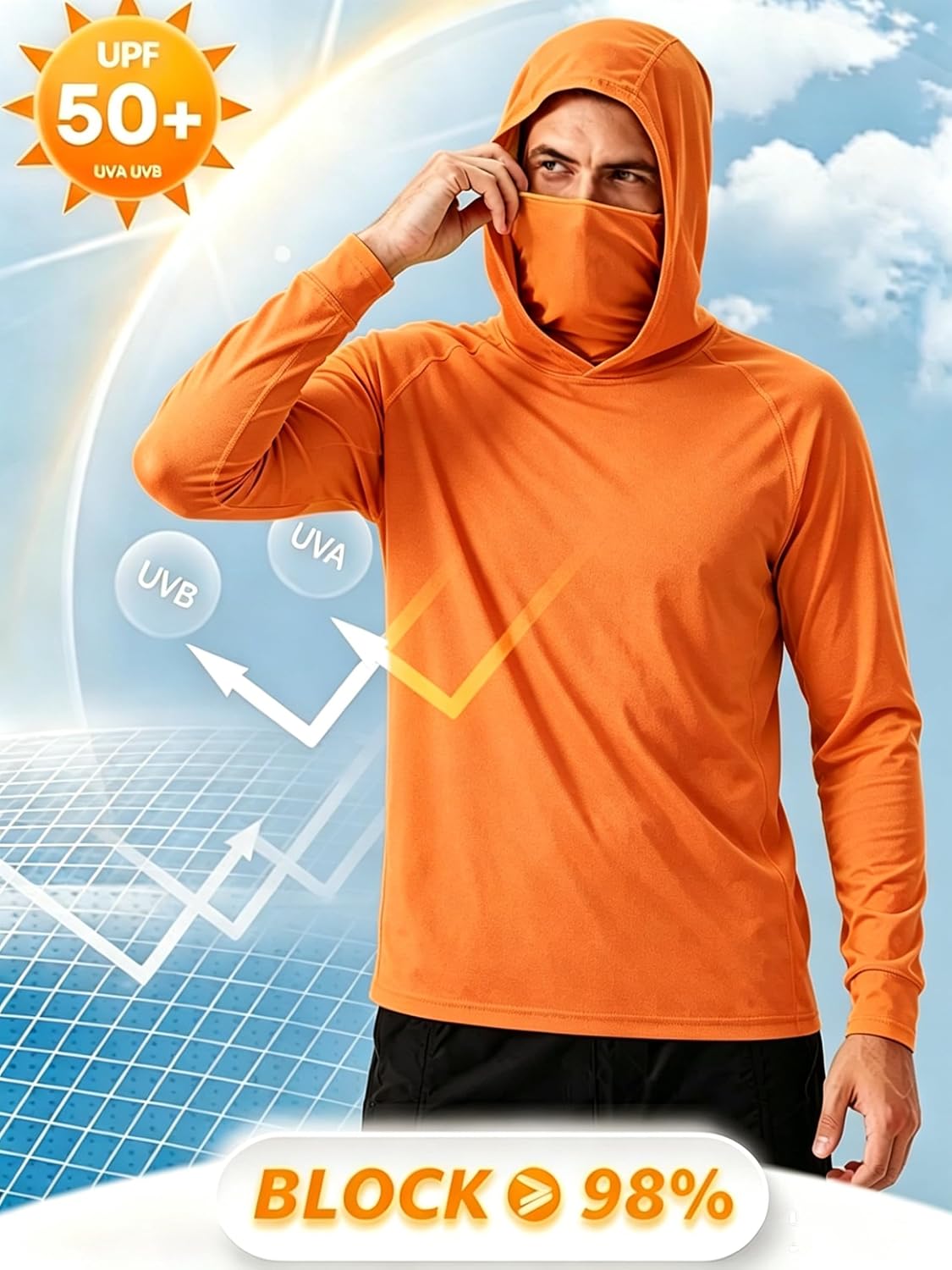 LeeHanTon 5 Pack Mens Sun Hoodie with Face Mask UPF 50+ Long Sleeve Work Shirt Quick Dry Lightweight for Hiking Fishing