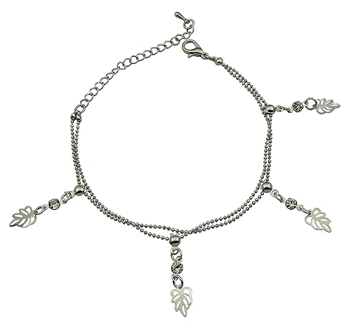 High Trendz Sterling Silver Leaf Double Layer Charm Anklet for Women and Girls