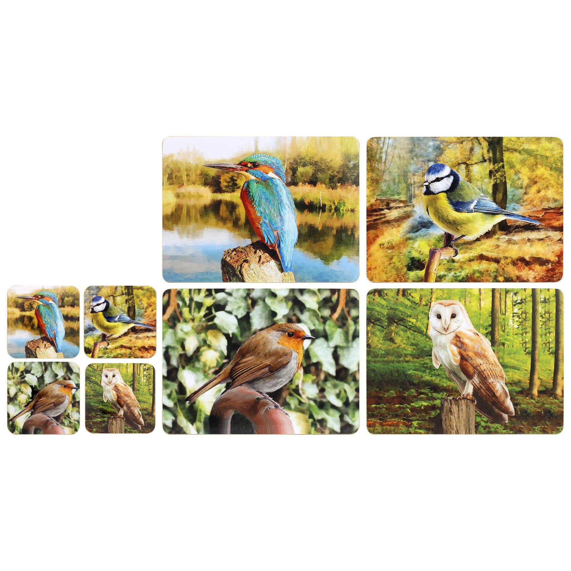 Sets of 4 Placemats with 4 Matching Coasters (Garden Birds Table Mats Coaster Set)