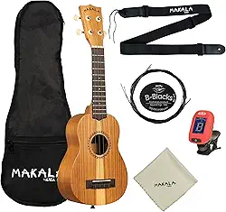Makala by Kala Soprano Ukulele Bundle – Madeira de acácia indonésia com cordas Aquila B-Blacks, Gig Bag, afinador, alça e pano de limpeza – Kit para iniciantes da Kala Music