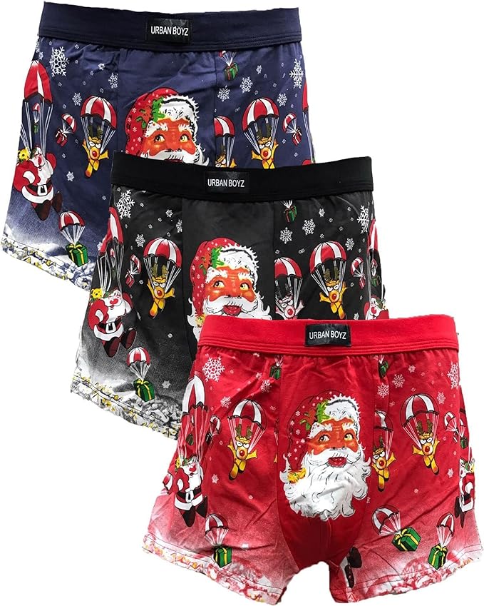 Mens Christmas Santa Claus Xmas Design 3 Pack Stretch