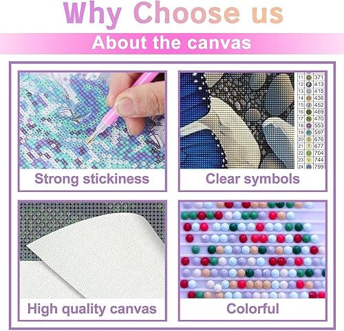 Miniatura 6 de Treff Juego de pintura de diamantes, mariposas y piedras azules y blancas, juego de arte de diamantes 5D para bricolaje, pintura de diamante redondo