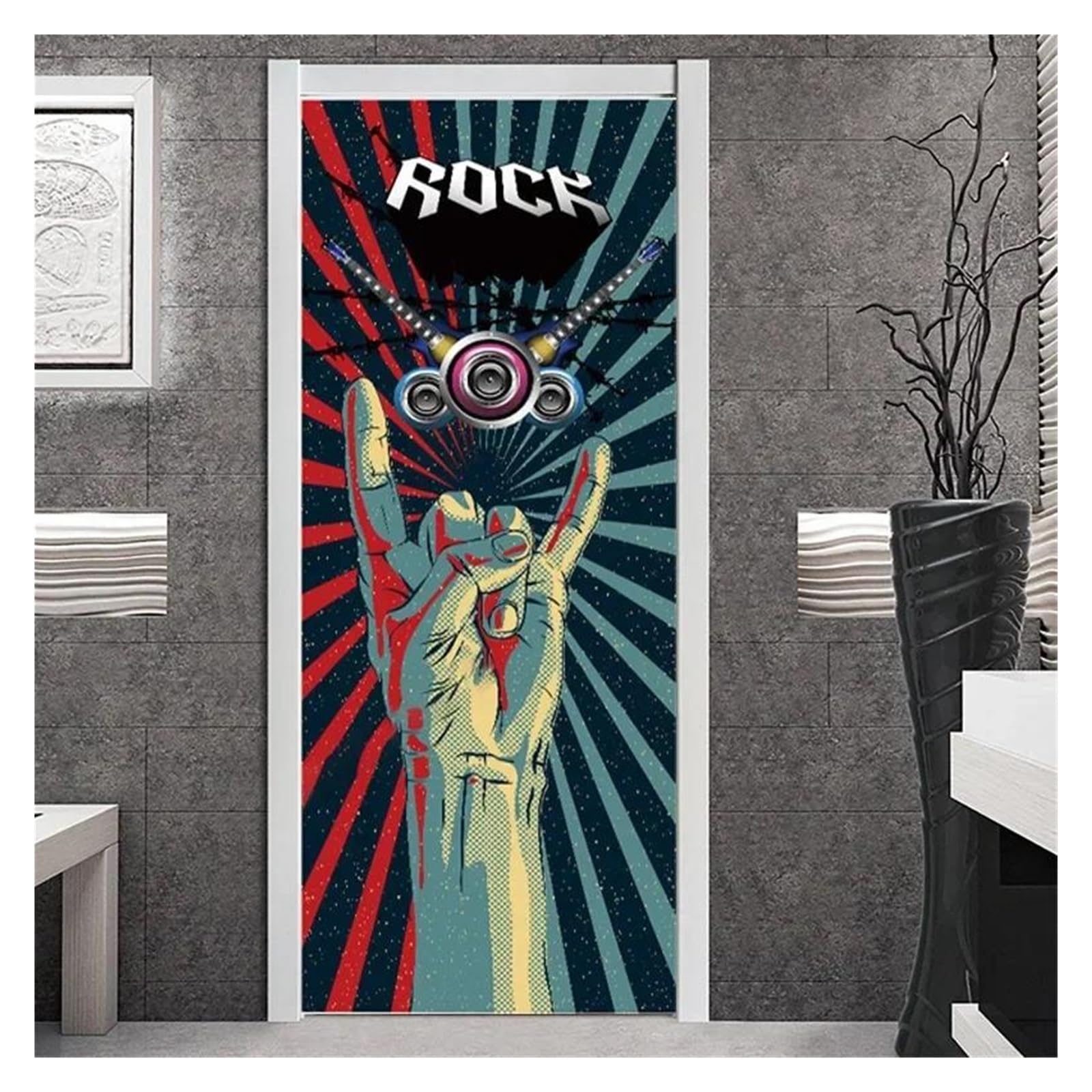 Adesivi per Porte Adesivo Per Porta Rock Hip Hop Hippie Graffiti Carta Da Parati Stile Retrò Murale 3D Poster Autoadesivo Per Camera Da Letto Per Adolescenti Per Porte(UN,90x200cm)