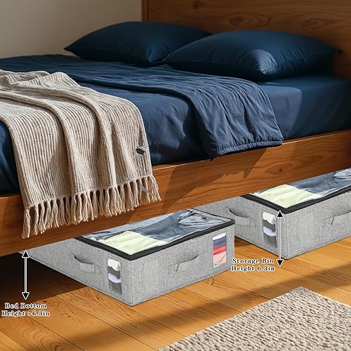 Miniatura 2 de Paquete de 2 contenedores de almacenamiento para debajo de la cama de 33 x 16.5 x 6.3 pulgadas, contenedores organizadores plegables con paredes