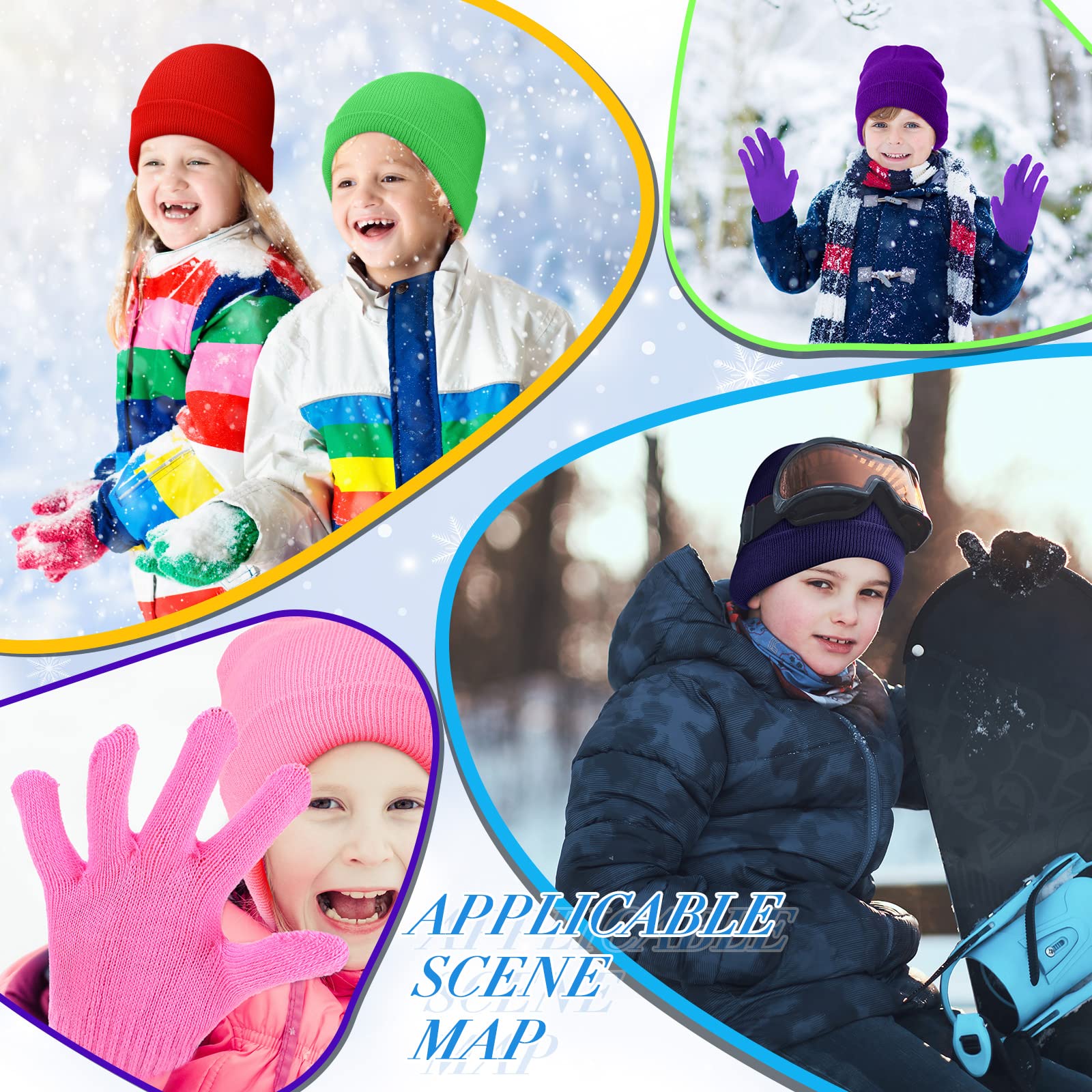 Xtinmee Wintermütze und Handschuhe für Kinder, warm, Strickmütze, dehnbar, volle Finger, Handschuhe, Uni, kaltes Wetter, 100 Stück, In verschiedenen Farben erhältlich, Einheitsgröße