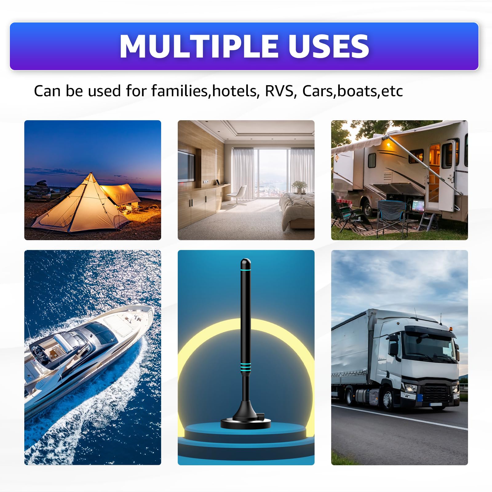 Antenne TV intérieure avec base magnétique, antenne TV pour Smart TV, antenne TV numérique intérieure compatible avec tous les téléviseurs, réception à 360°, prend en charge 4K 1080p HD, câble coaxial