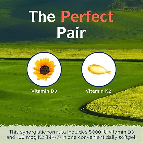 Miniatura 5 de Innate Vitality Suplemento de vitamina D3 K2 90 cápsulas blandas, vitamina D3 5000 UI + K2 100 mcg con aceite de oliva prensado en frío para