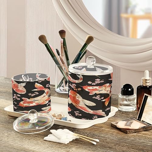 Miniatura 5 de Koi Fish - Dispensador de soporte para bolas de algodón, hisopo de algodón, tarro de boticario transparente de plástico, tarro de almacenamiento de