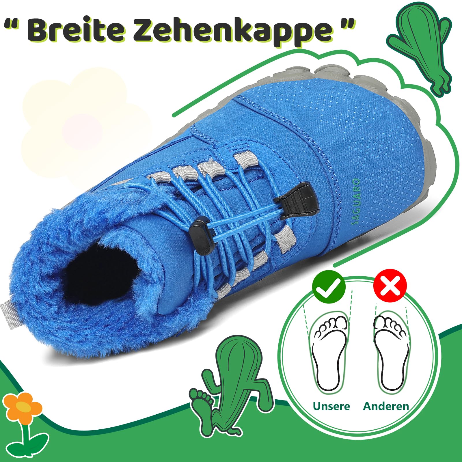 SAGUARO Barfußschuhe Kinder Winter mit Warm Gefüttert - Will Ⅰ, Gr. 25-36