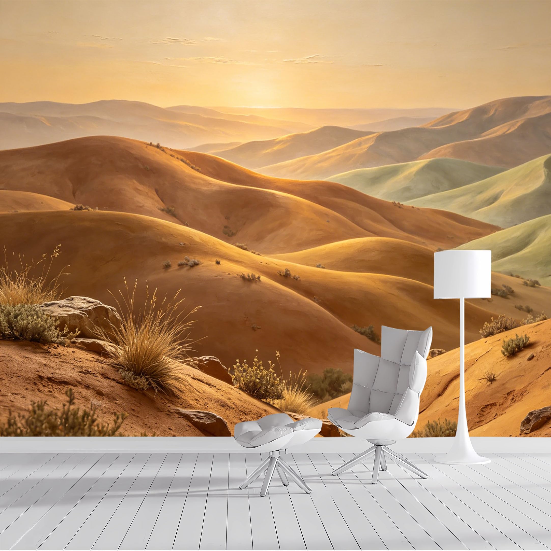 Custom Size Wall Mural Golden Desert Sunset Hills Landscape Modern Warm Tone SelfAdhesive Wall Fabric Removable Peel and Stick Wallpaper Wall Decor for Living Room Bedroom Bathroom