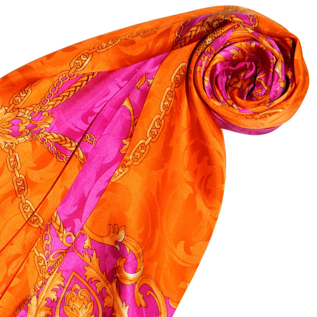 LORENZO CANA - Luxus Seidentuch Damast 100% Seide gewebt bedruckt 88 cm x 88 cm opulentes Barockmuster Tuch Halstuch orange 89129