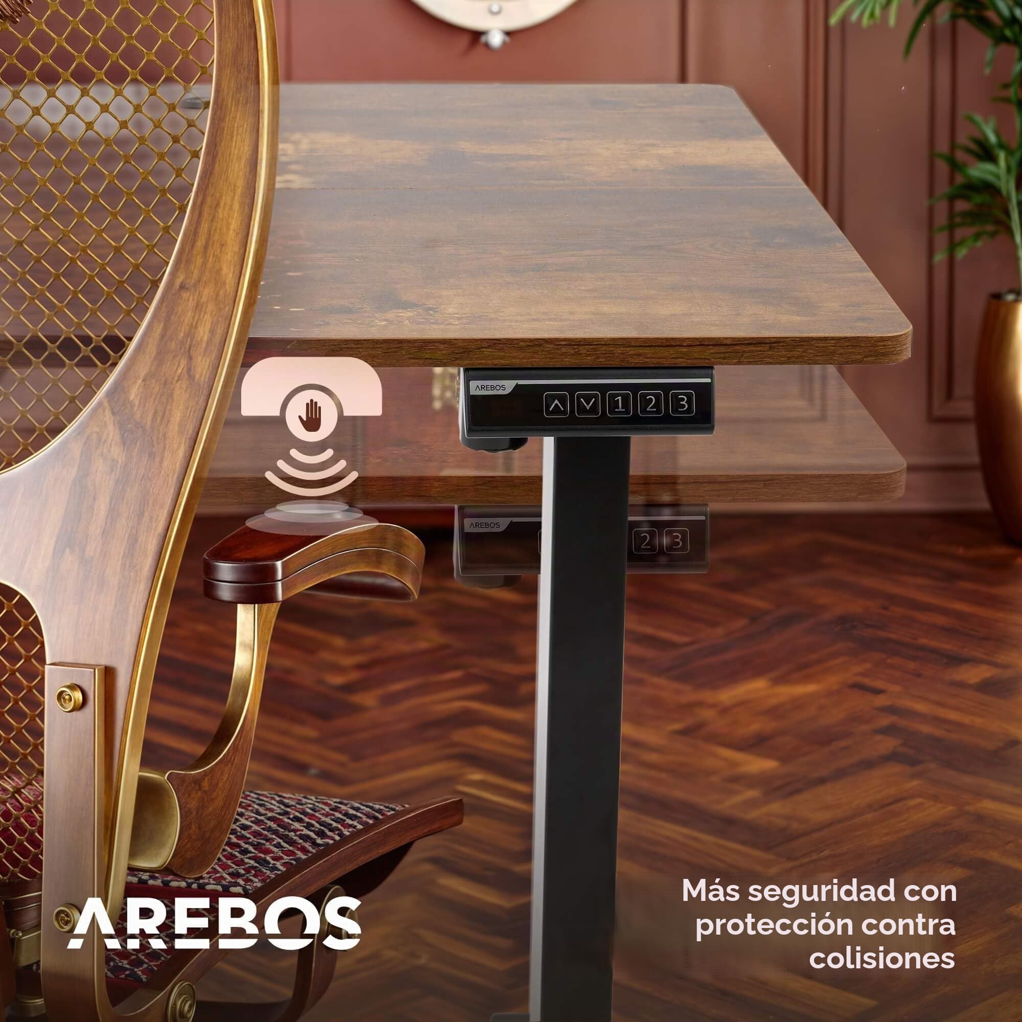 Arebos Escritorio Eléctrico Ajustable 160 x 80 cm | Altura 72-118 cm | Función Memoria | Mesa Ergonómica de Pie y Sentado | para Oficina, Hogar, Teletrabajo | Marrón
