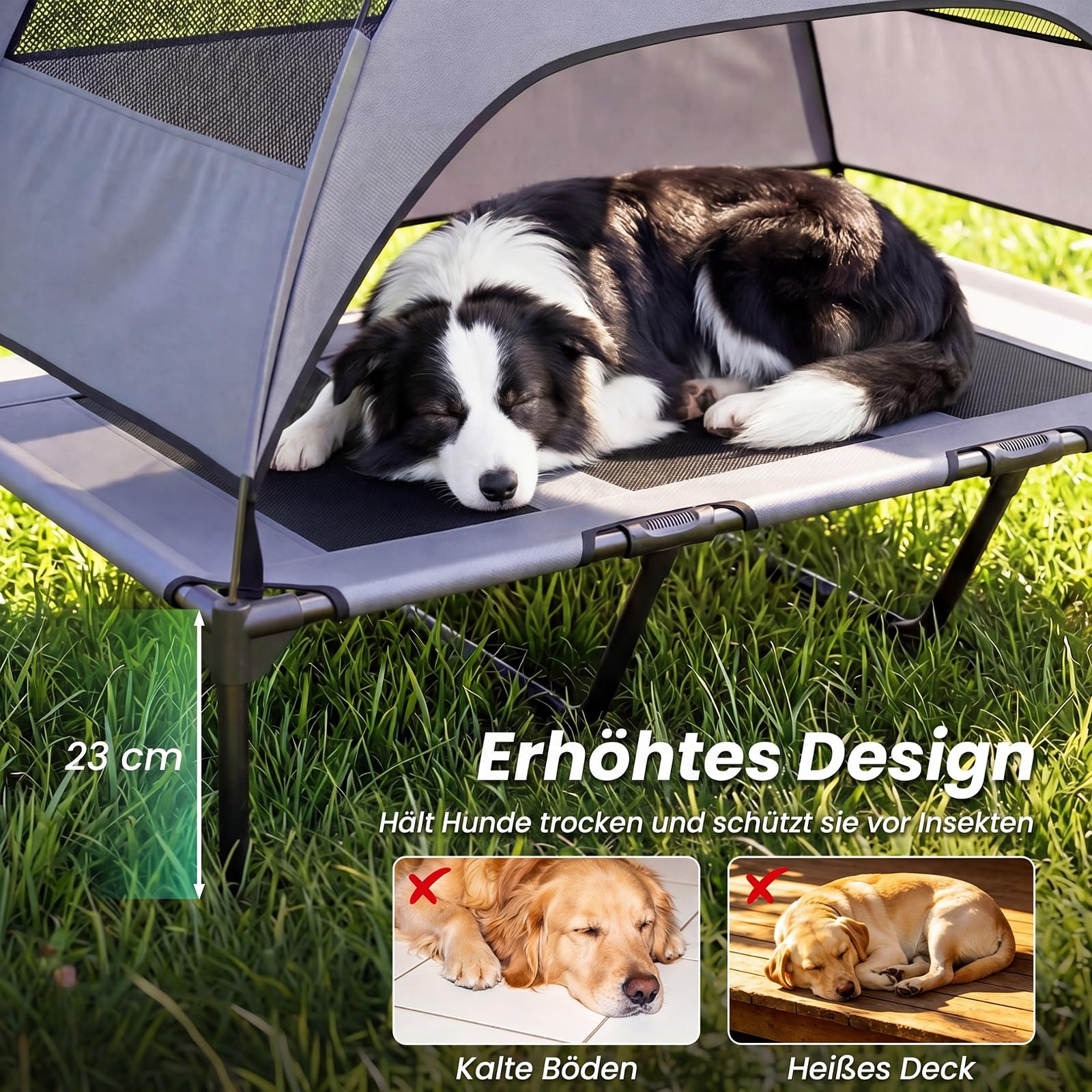 COSTWAY Hundebett mit Baldachin, Hundeliege Garten, Haustier Liegeplatz draußen, Hundesofa Schlafplatz Outdoor, Haustierbett Hund, Katzenliege Katzenbett (122,5 x 91 x 95 cm)