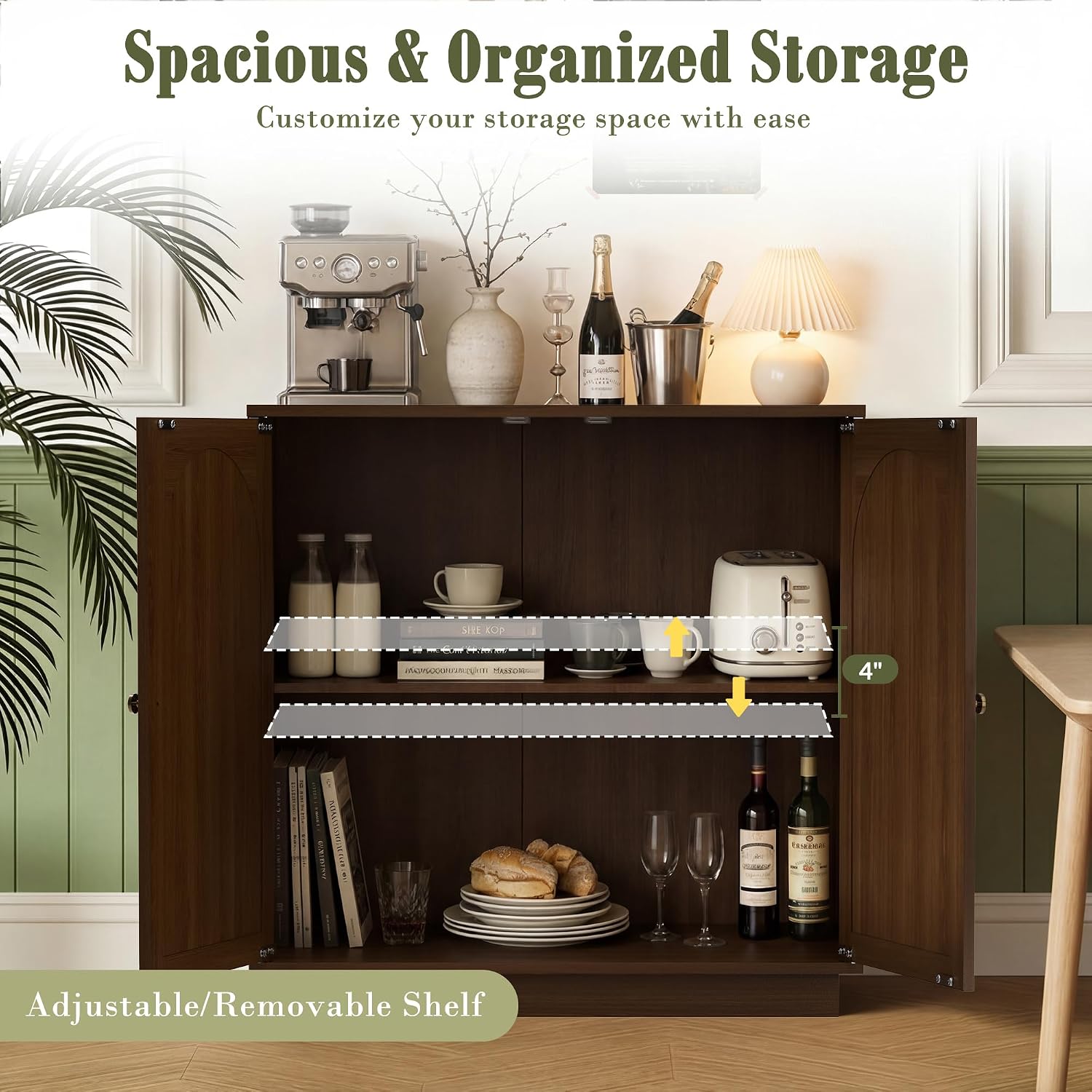 MAGIC UNION Modern Buffet Cabinet with Storage, Fluted Sideboard Accent Cabinet with Adjustable Shelves & Arched Doors, Modular Coffee Bar Credenza for Dining Room Kitchen Living Room Entryway