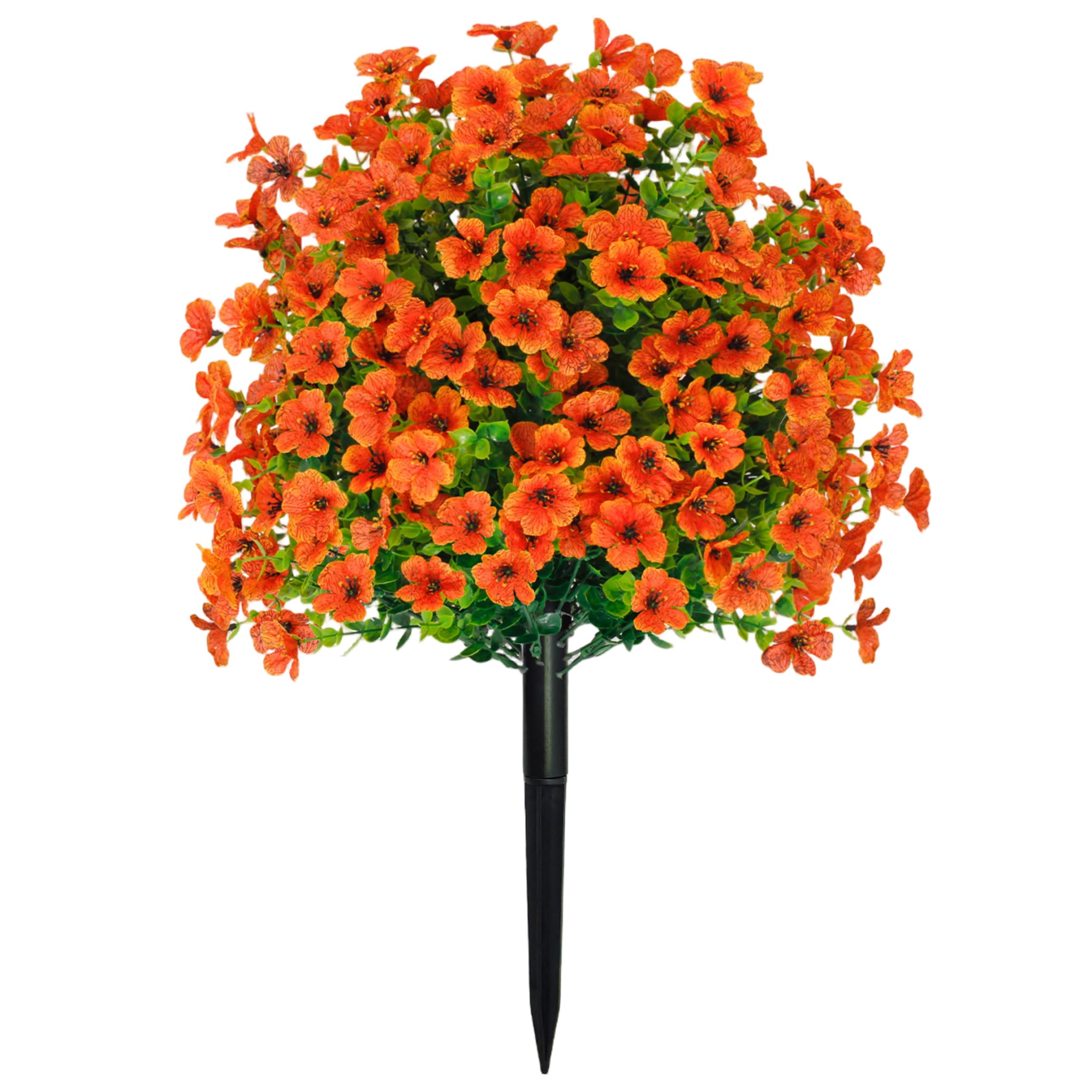 Neptuiby Artificial Shrubs, Artificial Flowers with Ground Stakes, Uv-resistant Faux Eucalyptus Violet Bush for Outdoor & Indoor Decor - Orange, 56cm.
