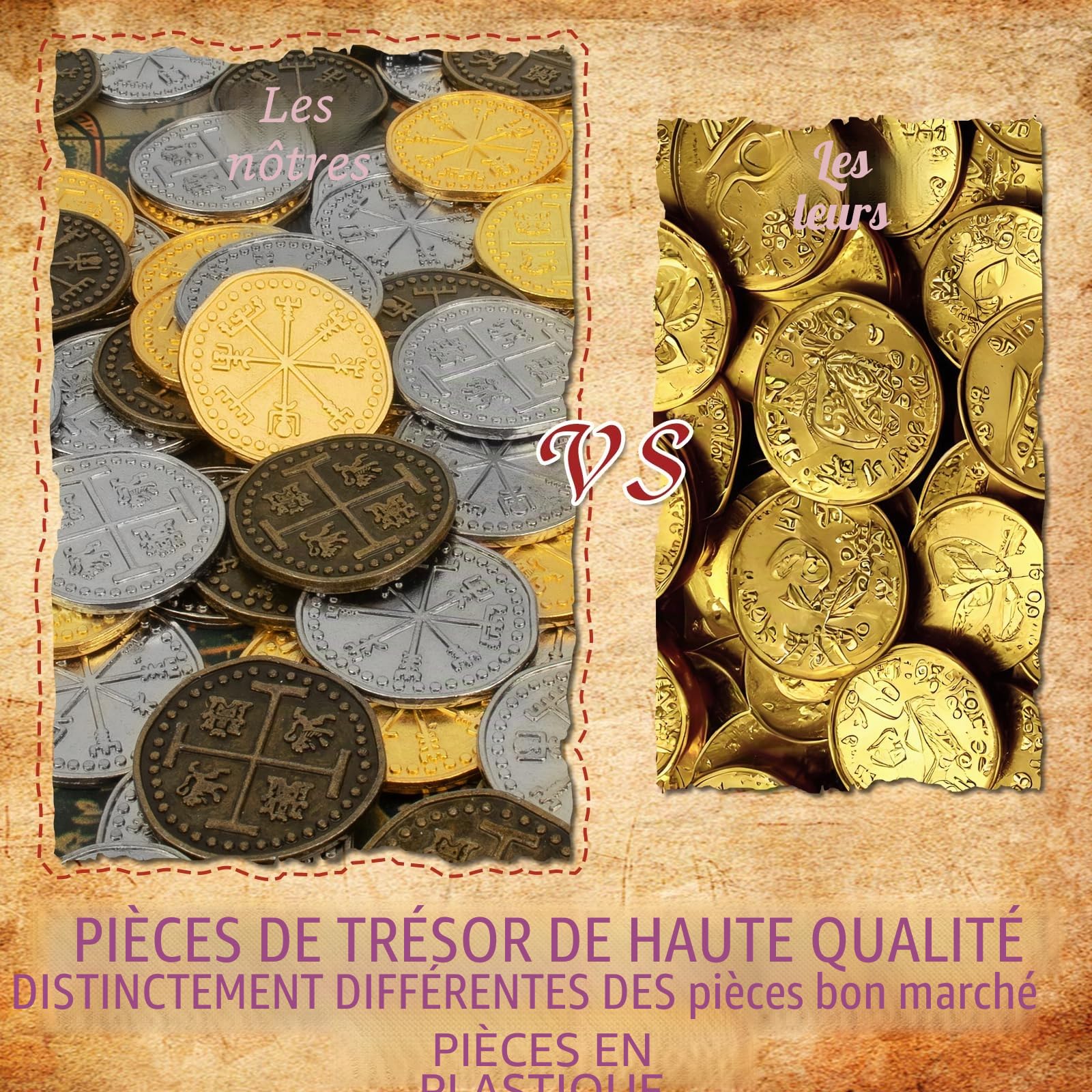 Byhoo Lot de 100 pièces de monnaie en métal - Pirate réaliste - Monnaie espagnole - Accessoire de jeu - Ensemble de Pièces de Pirate - Pour les adolescents