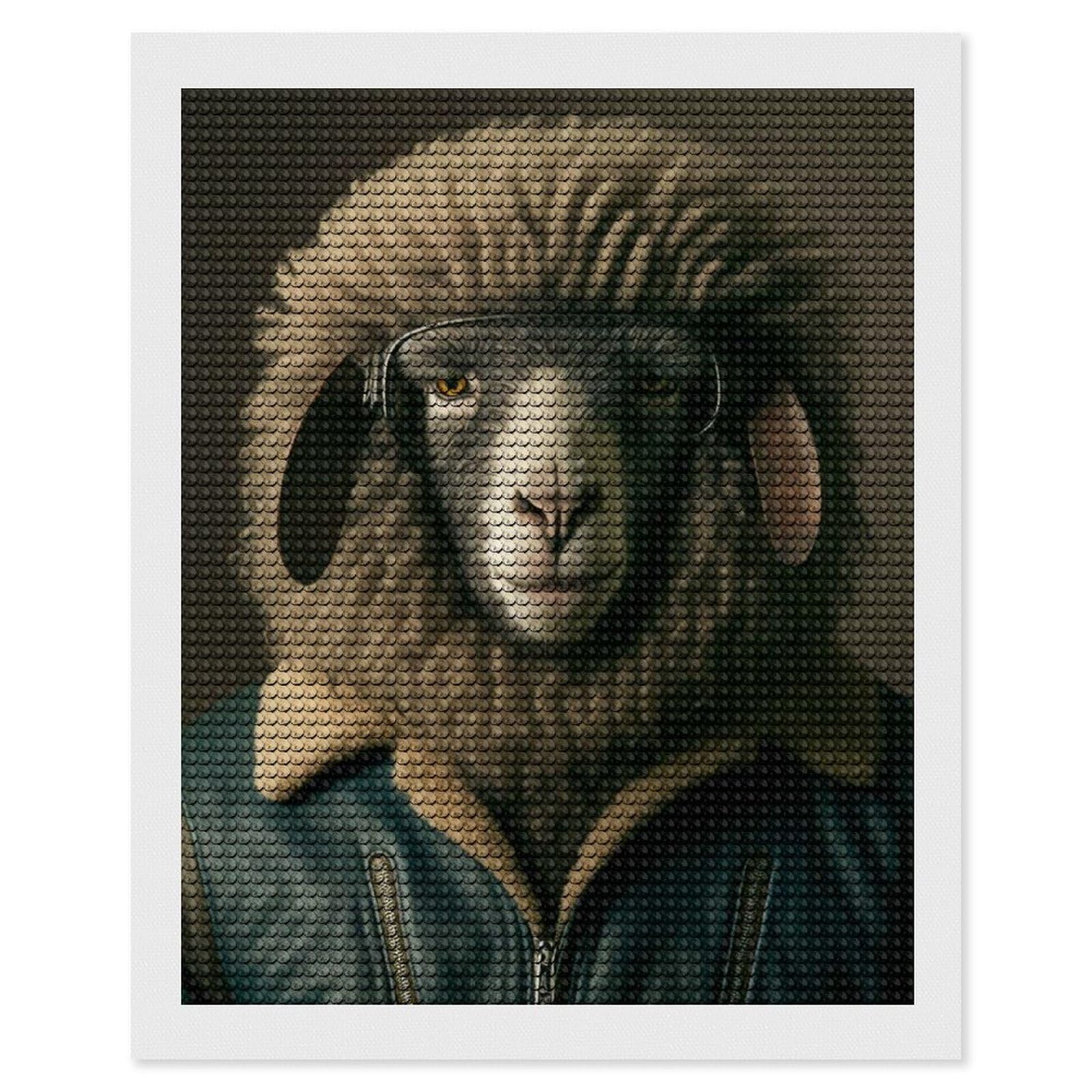 Junmoney Biker Sheep Diamond Painting Kit 16"x20", Festive Craft Gift, Bedroom Decor, Full Kit Included, Creative Gift Idea