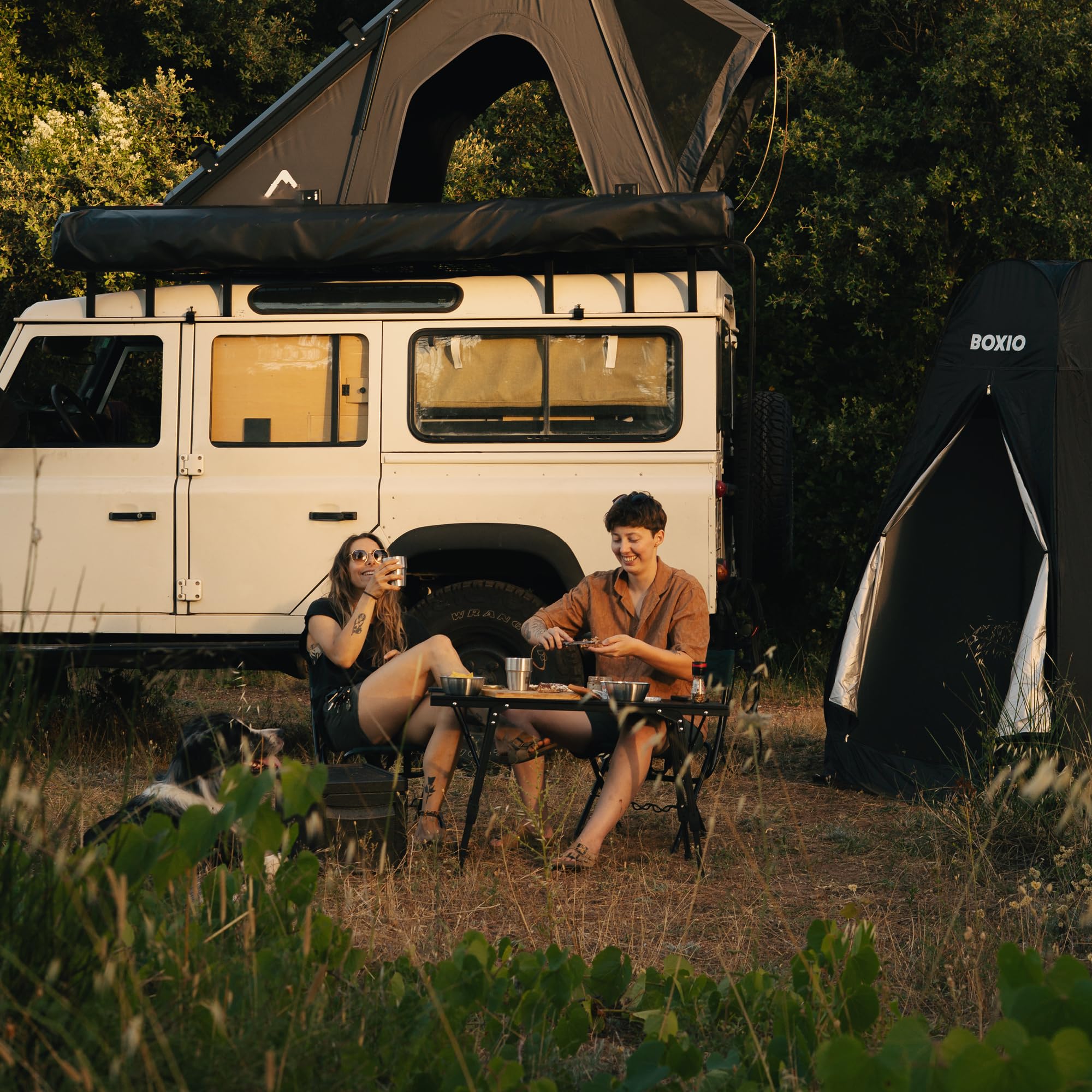 BOXIO - Table : table de camping pliante 88 x 40 cm, résistante aux intempéries, stable et pliable, table d'extérieur réglable en hauteur pour camping, jardin, balcon et camping-car accessoires petite