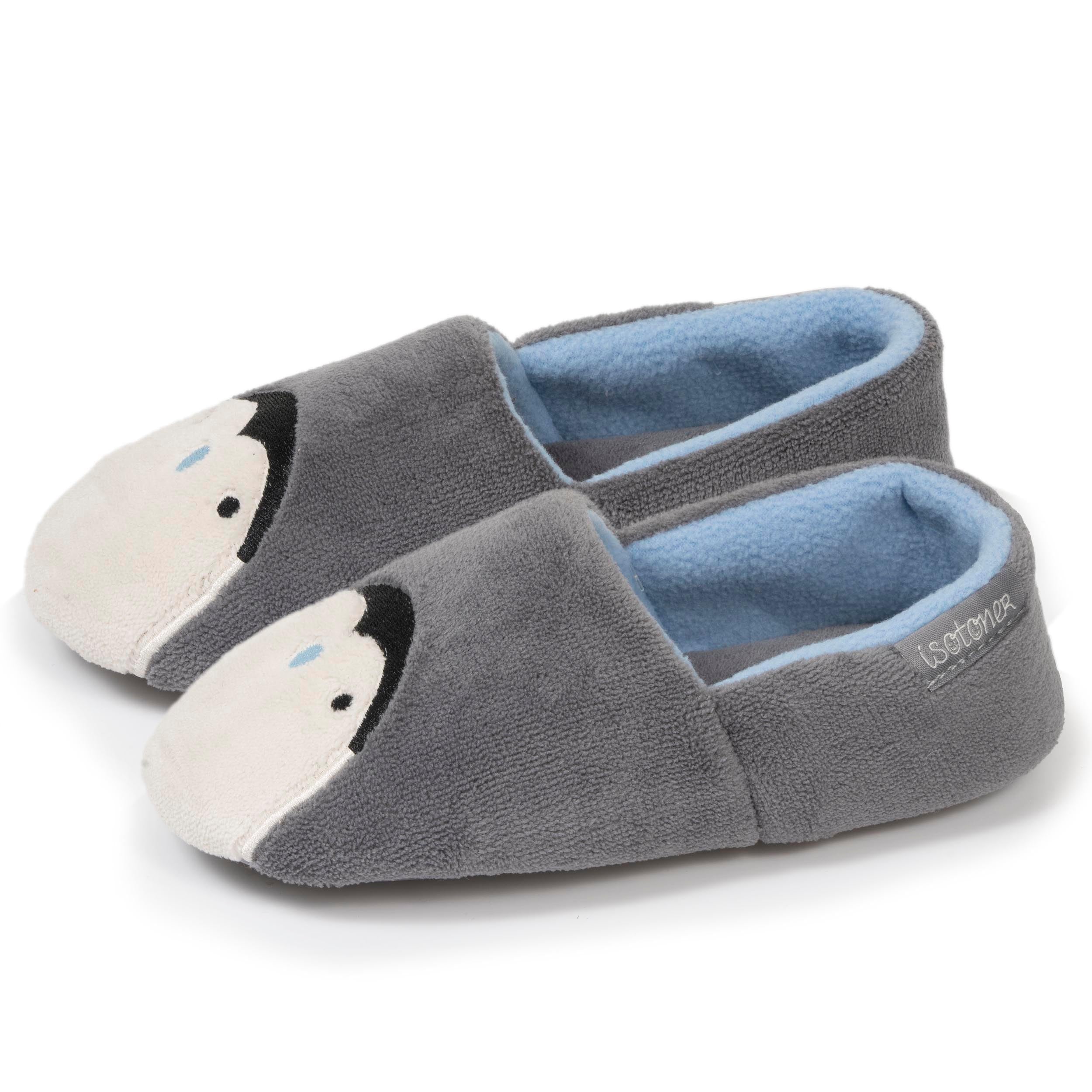 Isotoner Chaussons pantoufles Mocassins mixte enfant micro éponge, semelle gomme ultra souple, 33/​34, gris