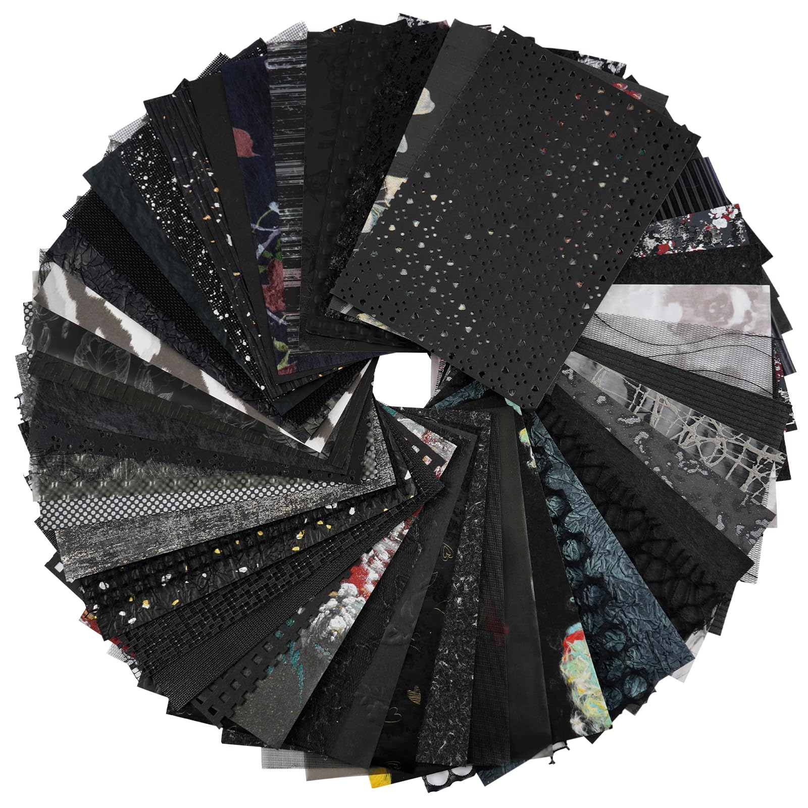 50 Sheets Black Textured Scrapbook Paper,Junk Journal Scrapbooking Supplies | A5 Dark Vintage Decorative Pape, Multi‑Texture Collage Paper for Journaling, Card Making & Halloween DIY Crafts