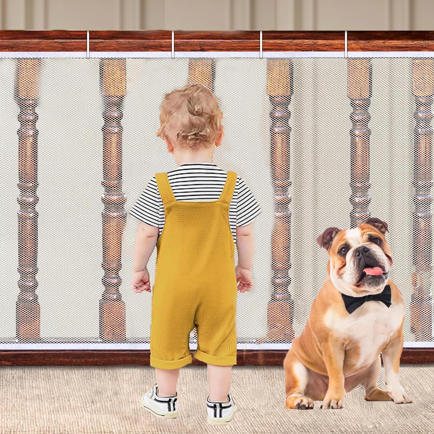 Banister Guard for Baby - 10ft x 3ft, Stairway Net, Baby Safety Stairs Rail Net, Baby Safety Net Balcony Banister Stair Net for Child, Small pet,Toy- Indoor & Outdoor