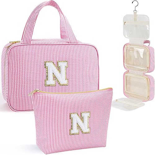 Miniatura 72 de YOOLIFE Neceser colgante para mujer, bolsa de aseo de viaje, bolsa de maquillaje con inicial, regalos de cumpleaños personalizados para mujeres y
