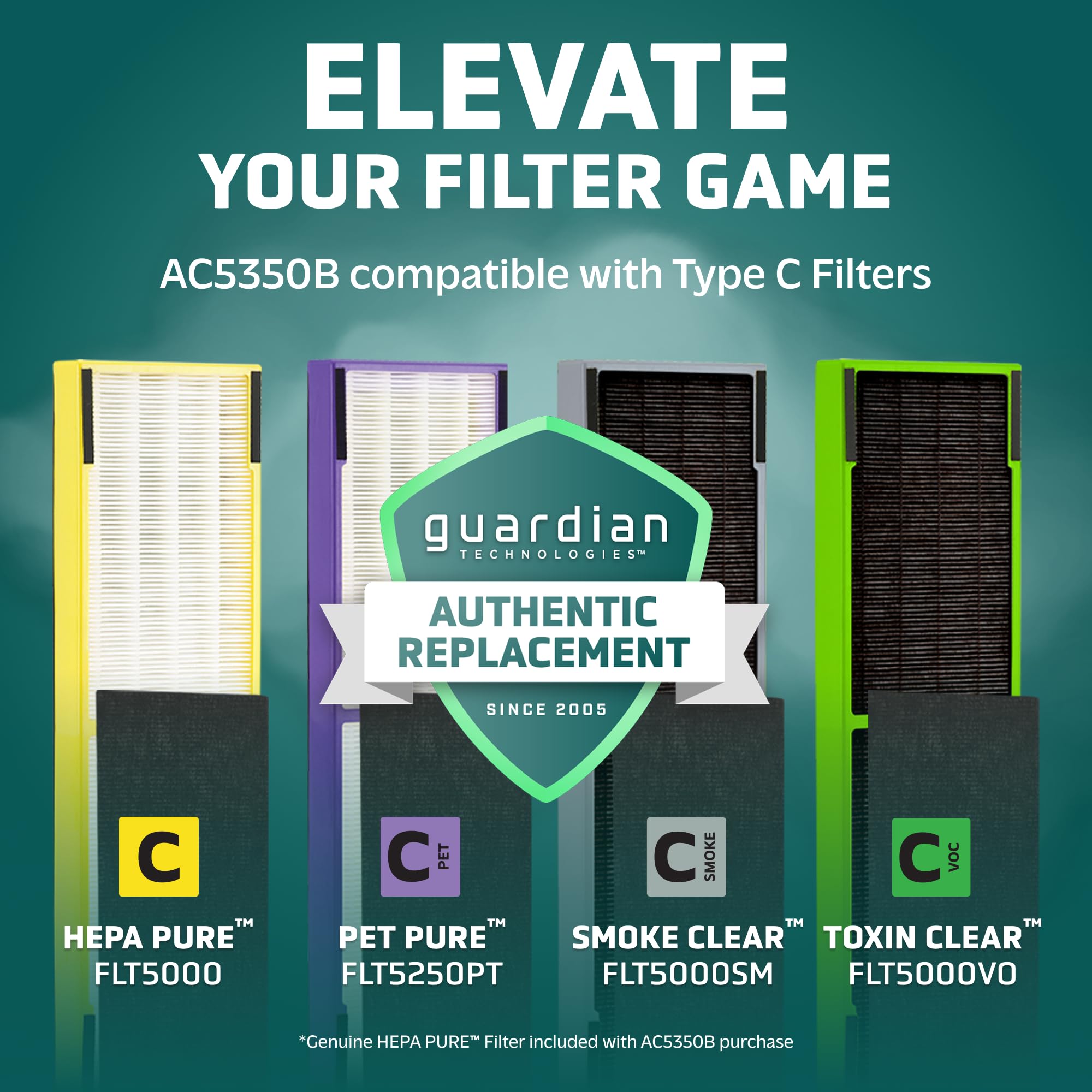 GermGuardian Air Purifier for Home with HEPA Pure Filter, for Wildfire Smoke, Pet Dander, Pollen, Odors, Large Rooms Up To 870 Sq. Ft., Removes 99.97% Pollutants, UV-C Light, 28", AC5350B, Black
