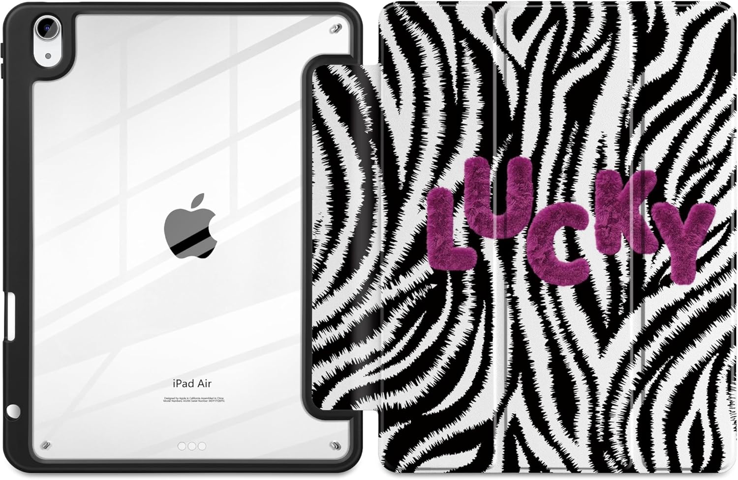 TWOLSKOO Case for iPad Air 11-inch (M4 2026 / M3 2025 / M2 2024), Clear Acrylic Back with TPU Bumper, Pencil Holder, Trifold Stand, Auto Sleep/Wake, Zebra Stripes