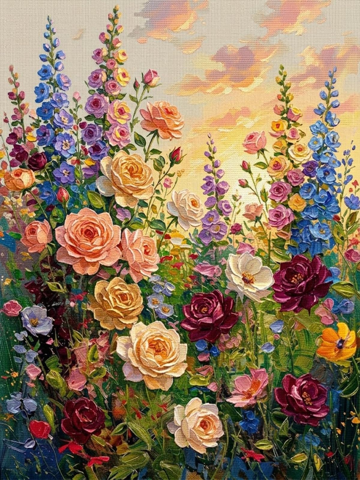 CAYLEKI Rose Cross Stitch Kit for Adult Beginners, 40x30cm 11CT Stamped Embroidery Set - Complete DIY Crafts Home Decor with Pre-Printed Floral Pattern, Eco-Friendly Cotton Thread & Extra Materials