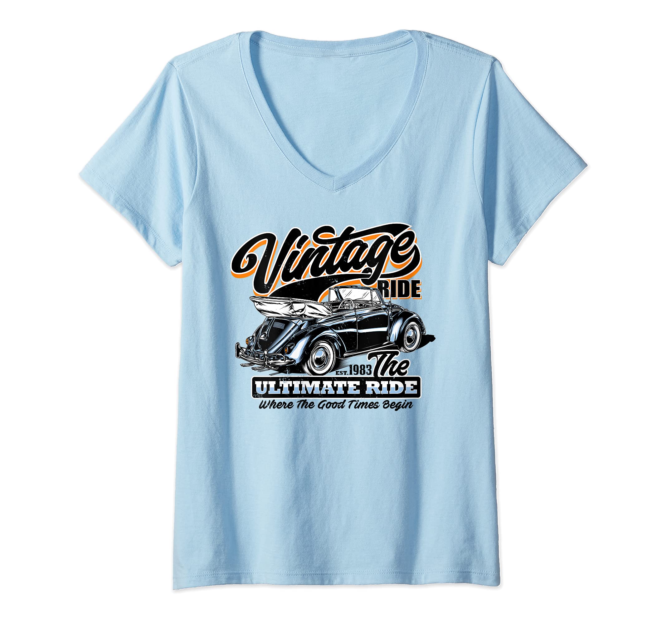 Womens Vintage ride - where fun begins, ultimate vintage car lover V-Neck T-Shirt