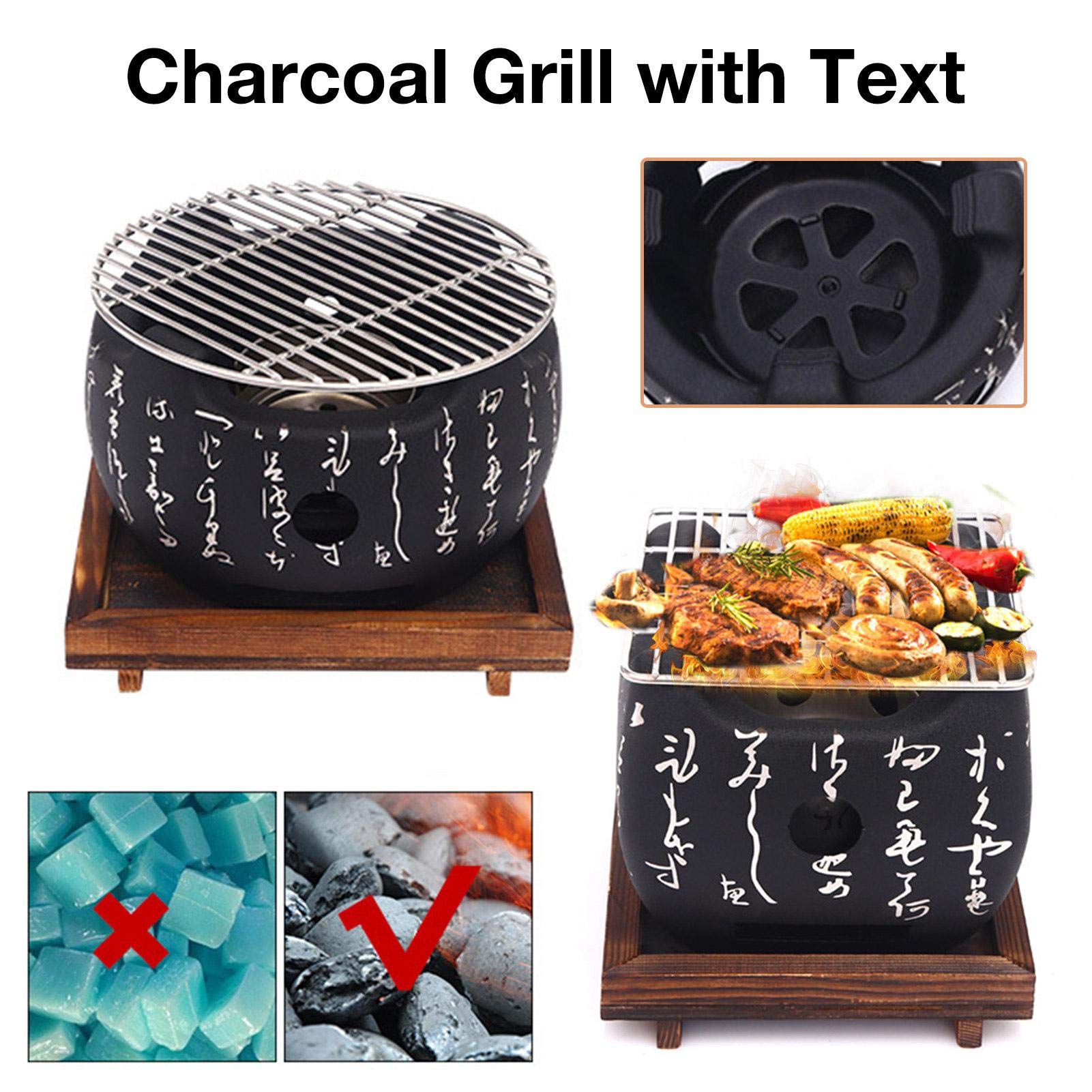 Parrilla De Carbón con Red Y Base De Madera, Plato De Barbacoa De Estilo Japonés, Parrilla De Carbón Pequeña Parrilla De Barbacoa De Estilo Japonés-Round