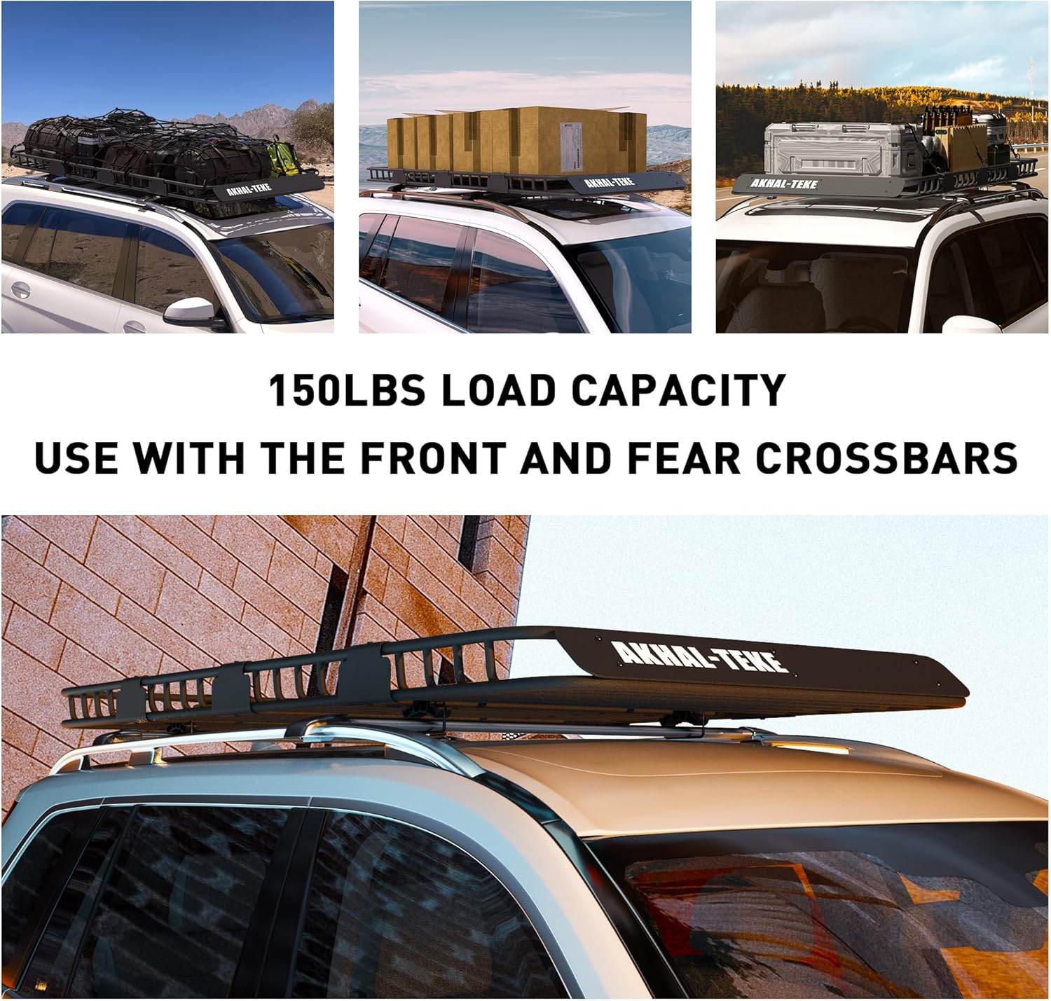 Roof Rack Basket, Upgraded 84"x 39"x 4" Roof Rack Cargo Carrier with 4' X 6' Super Duty Bungee Cargo Net, 2 pcs Ratchet Strap Fits for SUV Truck Cars