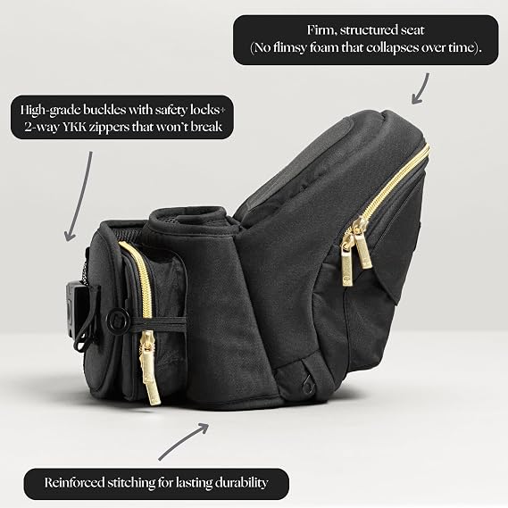 Tushbaby Black & Gold Hip Seat Carrier with Black Waist Band Extender
