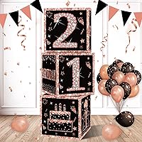 Vista 13 de Eiurteao 3 cajas de decoración de cumpleaños número 16 para niñas, cajas de globos de feliz cumpleaños de 16 años de oro rosa, suministros