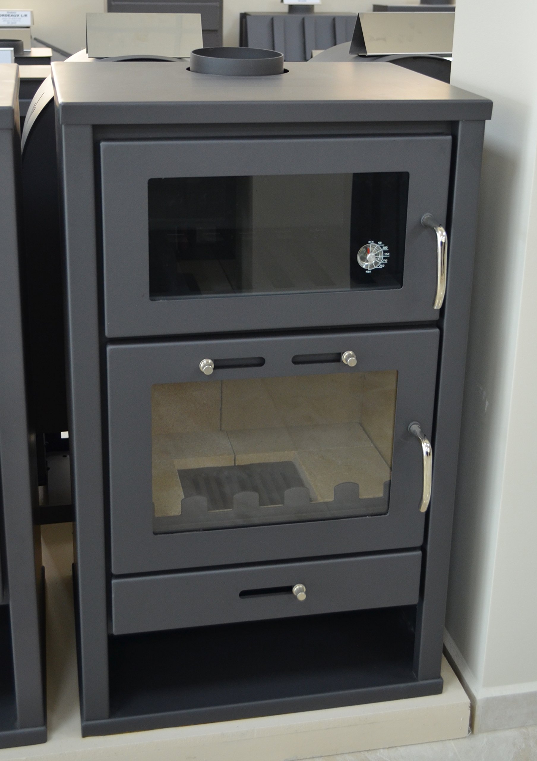 V05 Grey Wood Burning Stove Oven Integral Boiler Fireplace Cooker For Central Heating Solid Fuel Log Burner 14/21 Kw
