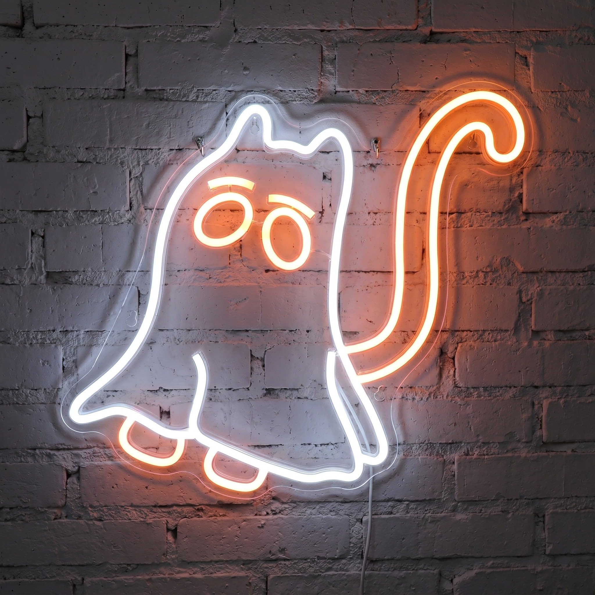 Operitacx Enseigne lumineuse néon chat fantôme - Adorable néon LED d'Halloween - Lampe fantôme alimentée par USB pour décoration murale de chambre, fenêtre, décor de club et de fête -