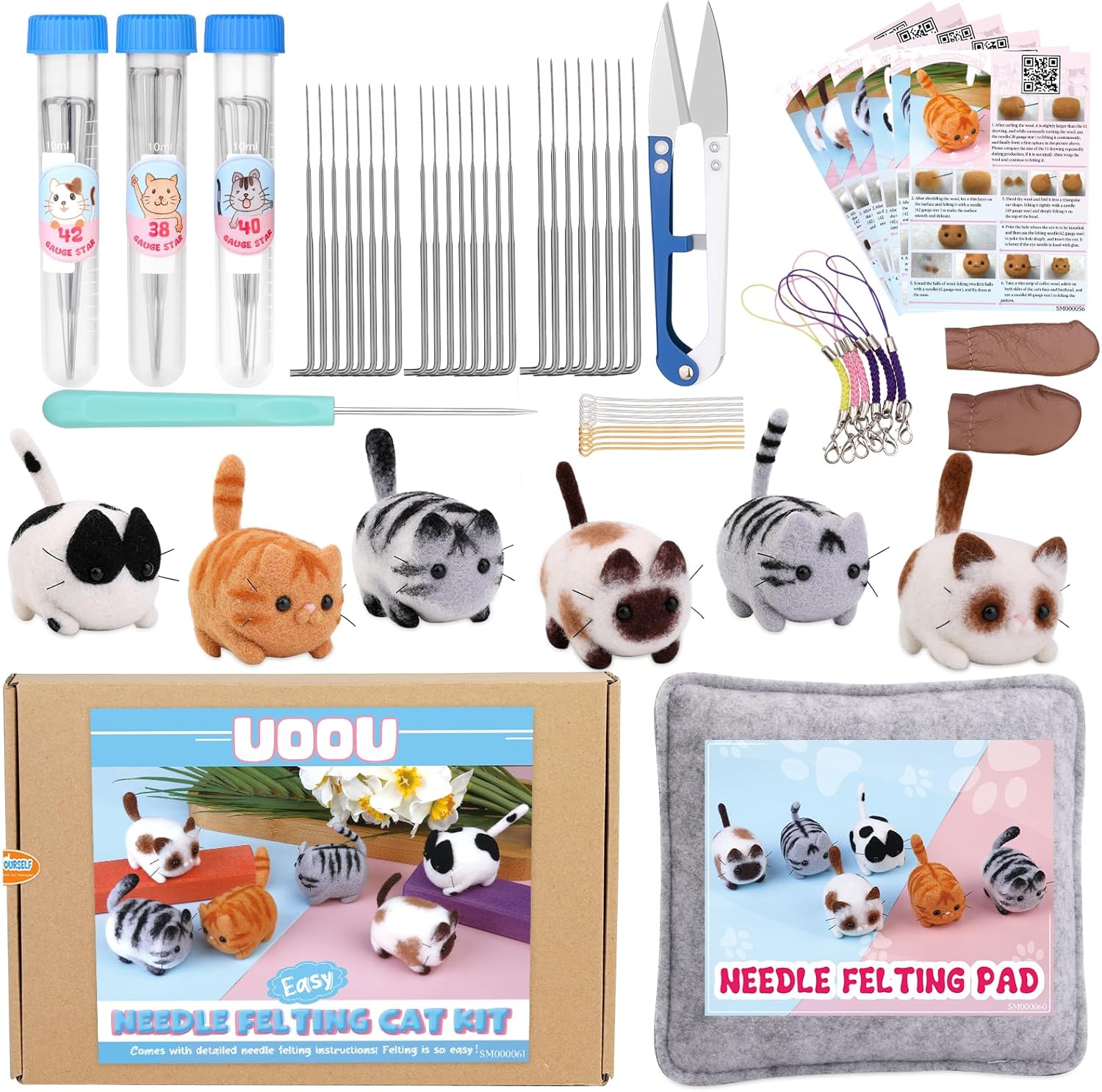 IMZAY Needle Felting Kit for Making 6 Cat Wool Felting Tools Set with