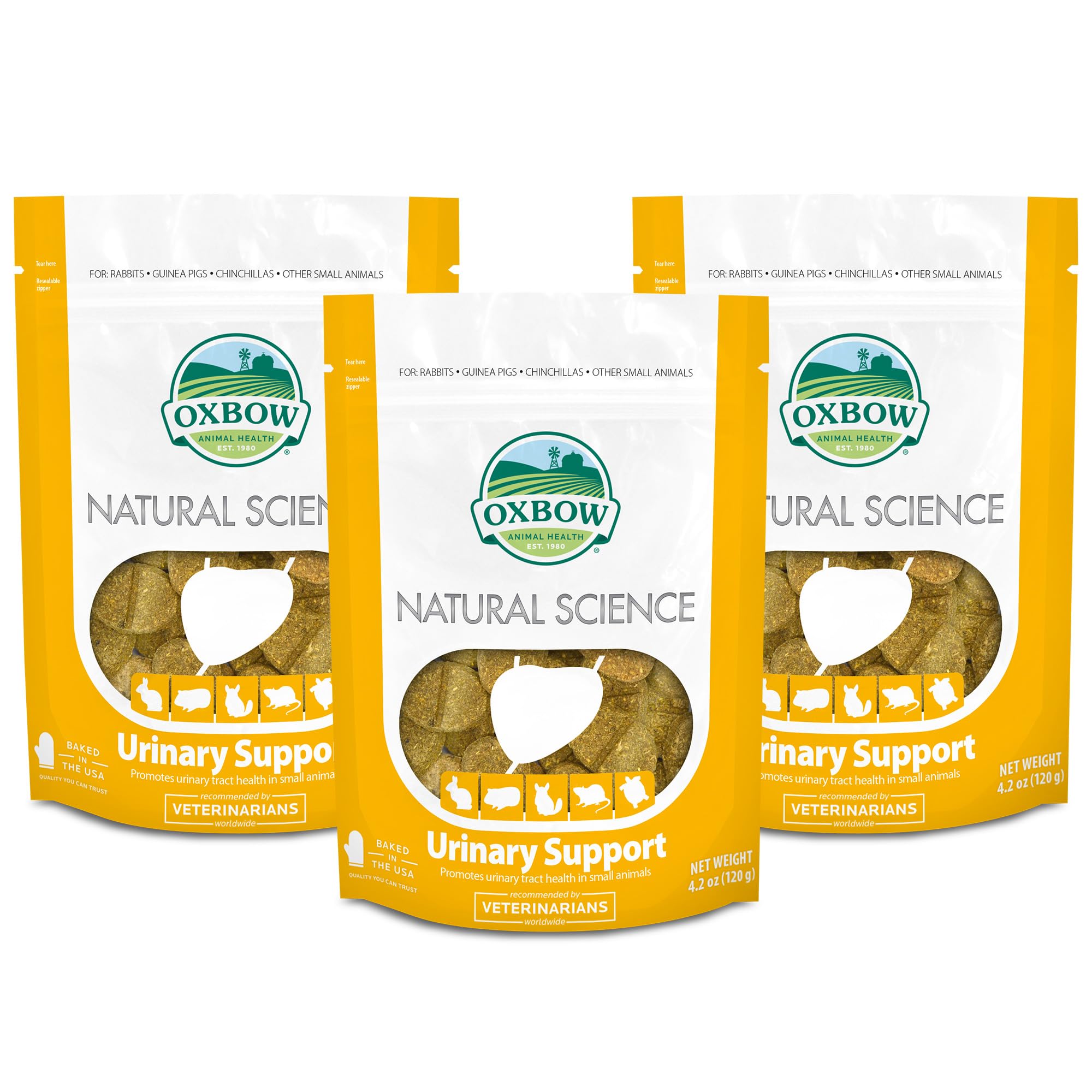 Natural Science Urinary Support, Urinary Supplement for Rabbit & Guinea Pig, Made with Oxbow Timothy Hay, Includes Cranberry, Astragalus Root, Pumpkin Seed, Made in USA, 4.2 oz Bag, 3 Pack