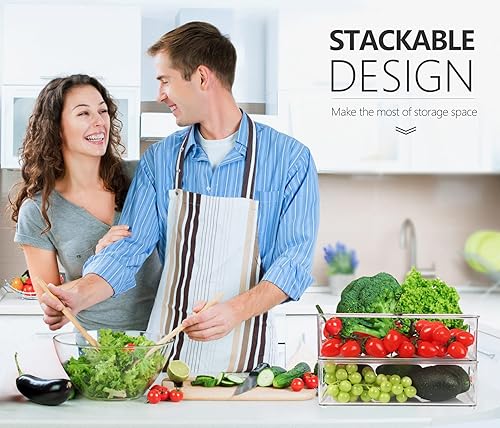 Miniatura 2 de Juego de 8 cubos organizadores de refrigerador 4 contenedores grandes y 4 medianos organizadores apilables y transparentes para refrigerador