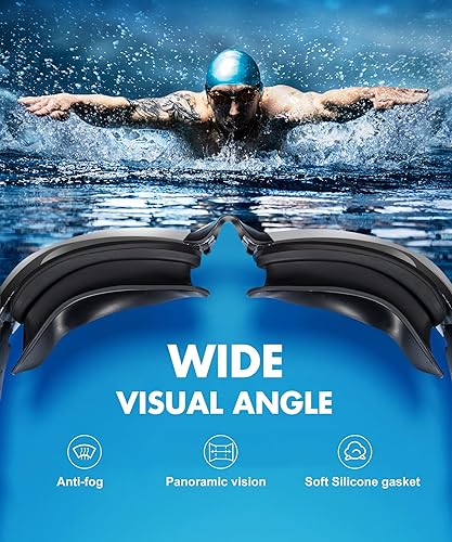 Miniatura 7 de NSSIW Gafas de natación para adultos, para hombres y mujeres antivaho sin fugas y campo de visión ultra ancho, paquete de 3