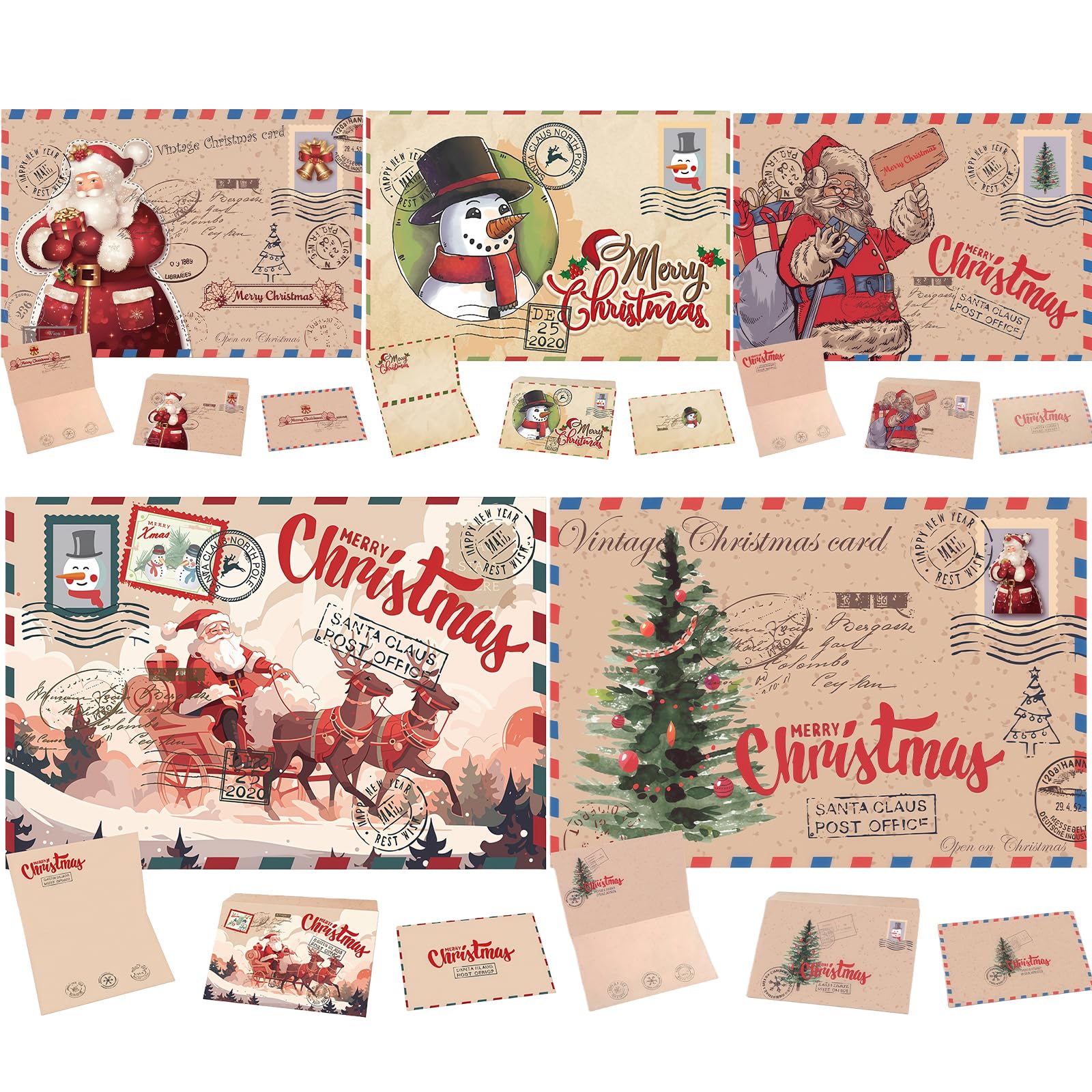 Santa Letter Kit 5PCS- Christmas Greeting Card - Card with Envelope - Letter to Santa Kit - Magical Holiday Memory Keepsake for Kids