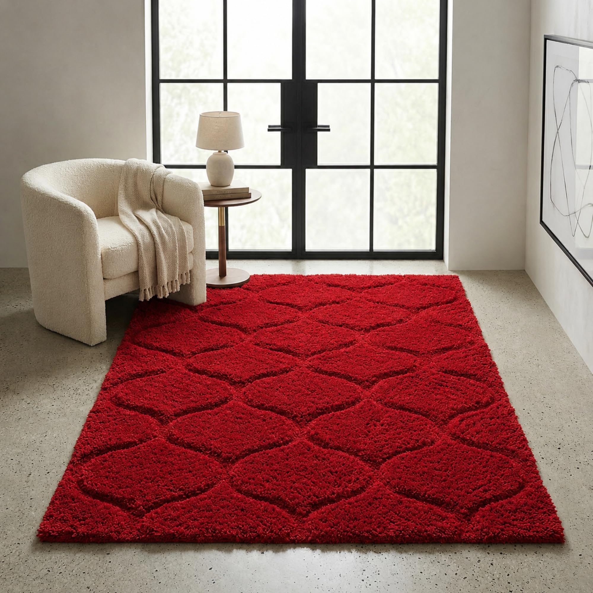 Buy Xenluxe Soft Shaggy Area Rug with Geometric Tufted Pattern