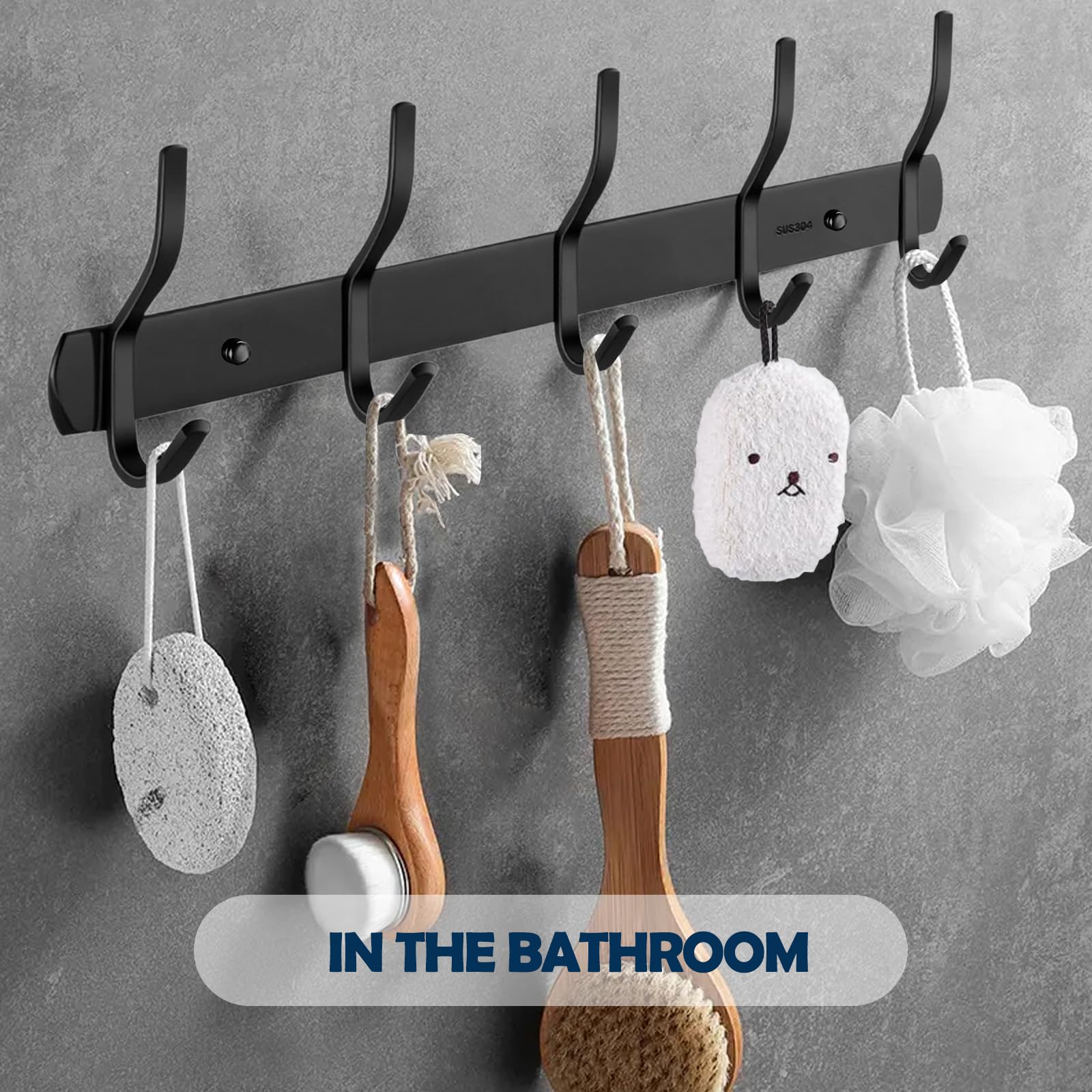 Ganchos gruesos de acero inoxidable 304 – 40,6 cm, 5 ganchos de dos ganchos para colgar en la pared, resistente al óxido, soporte de pared, ganchos antideslizantes para toallas, soporta hasta 44