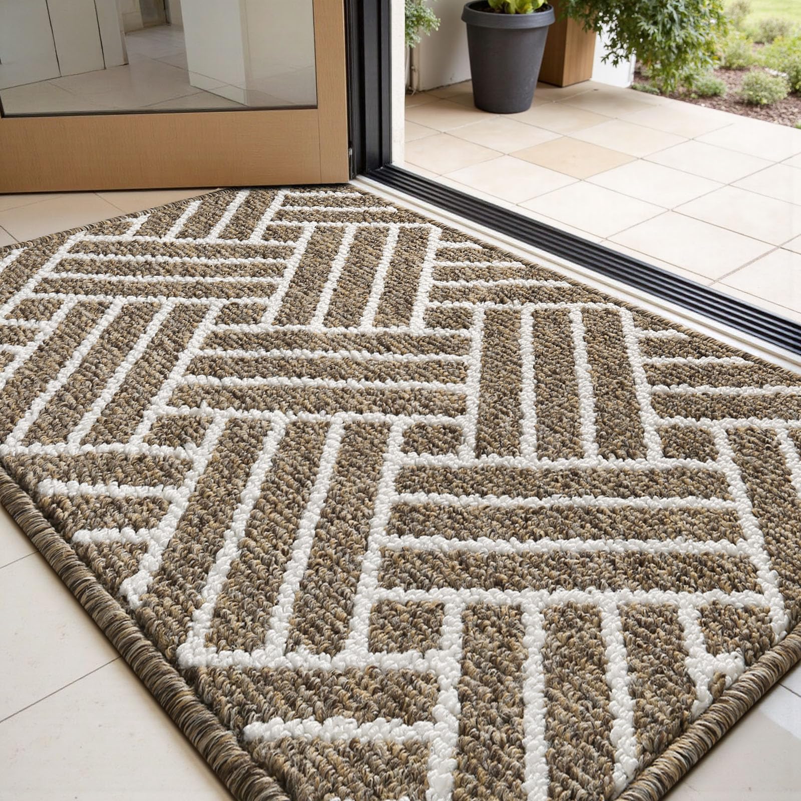 Sour Lemon Door Mat 60x90cm – Washable Non Slip Doormat Indoor, Super Absorbent Dirt Trapper Rug Door Mats for Entrance, Line pattern Floor Mat For Front Back Door, Kitchen, Pets
