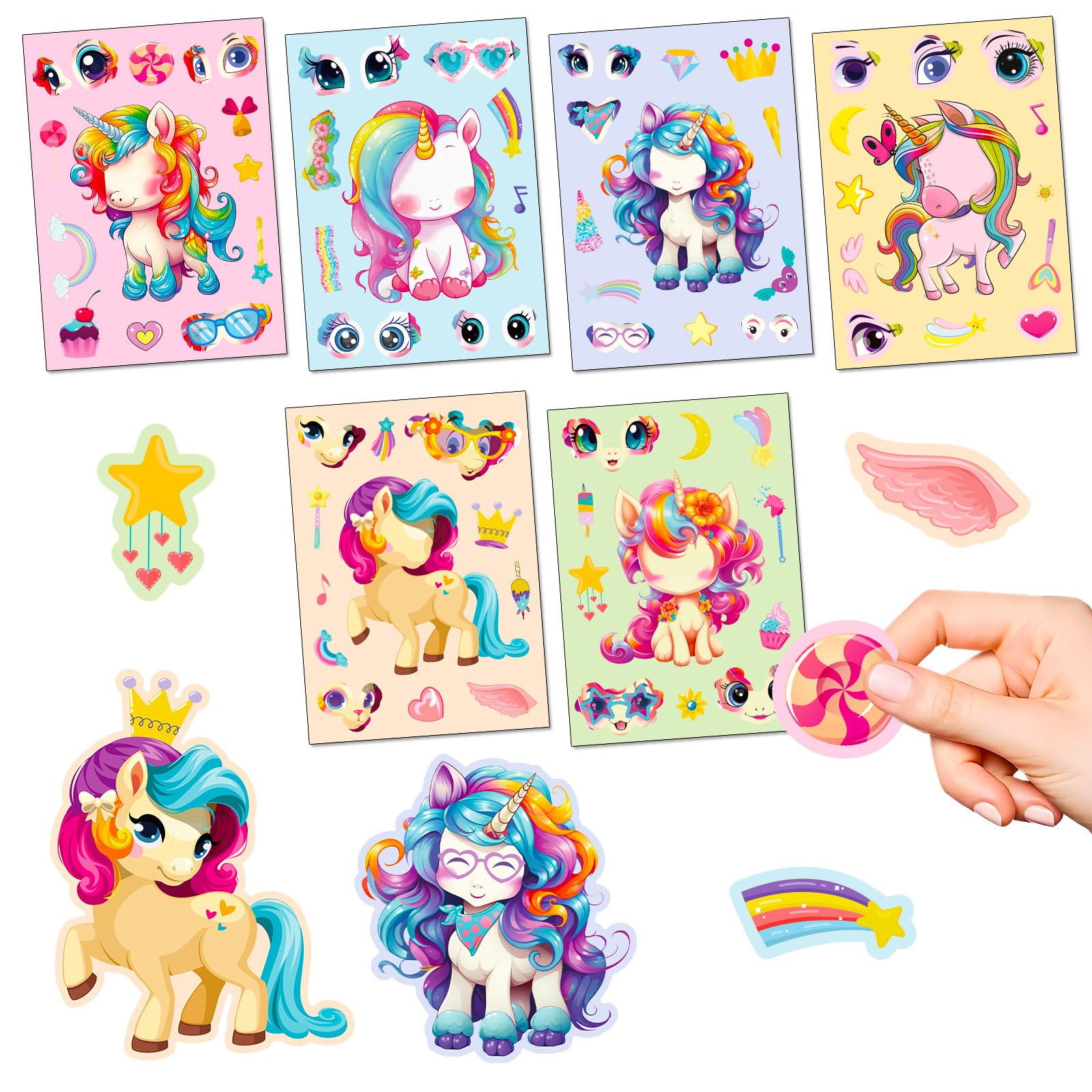 Unicorn Stickers, Rainbow Horse Stickers, Small Animals Puzzle Stickers, Children Early Education Face Change Stickers