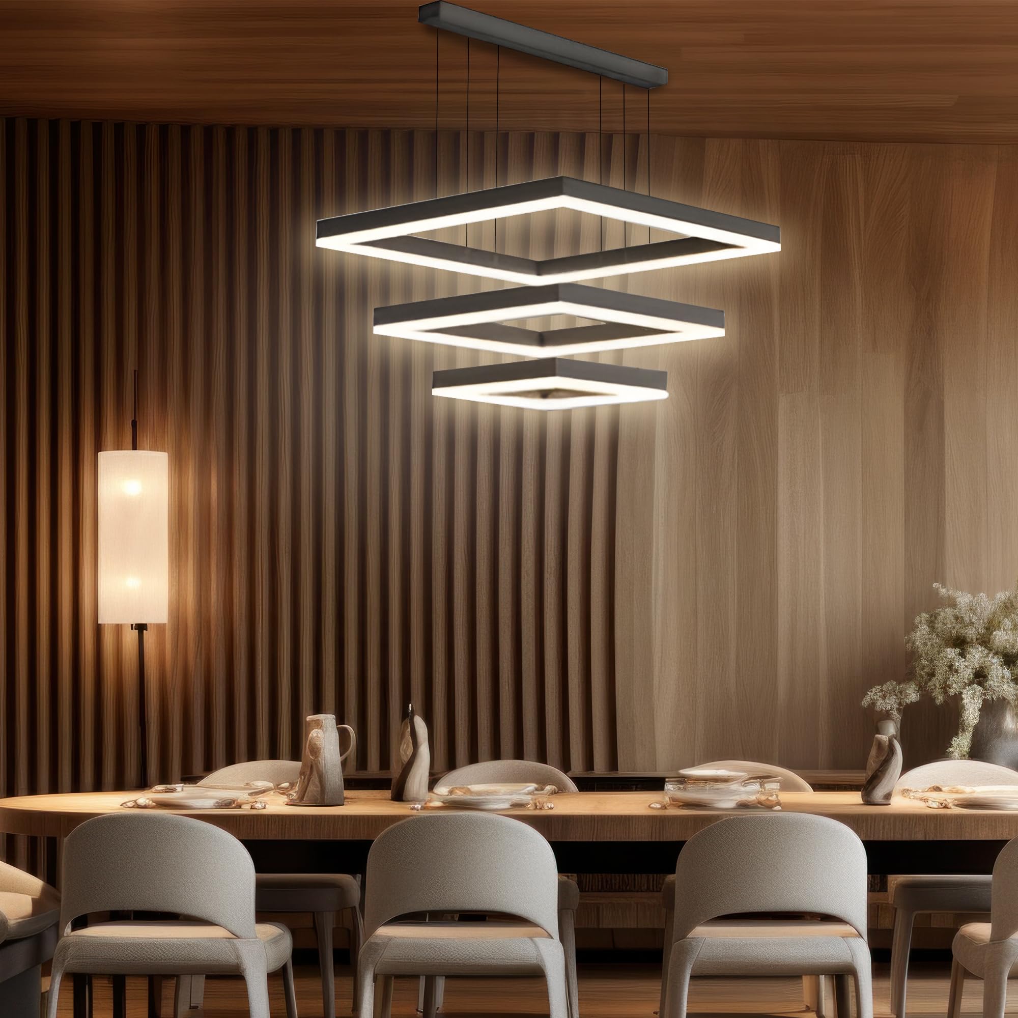 Arcadia Lampadario Led Soffitto a Sospensione Moderno con Luce Calda e Fredda Dimmerabile, Telecomando e App per Cellulare - Lampadario Camera da Letto, Soggiorno, Cucina e Cameretta - 5500 LM 60 Cm