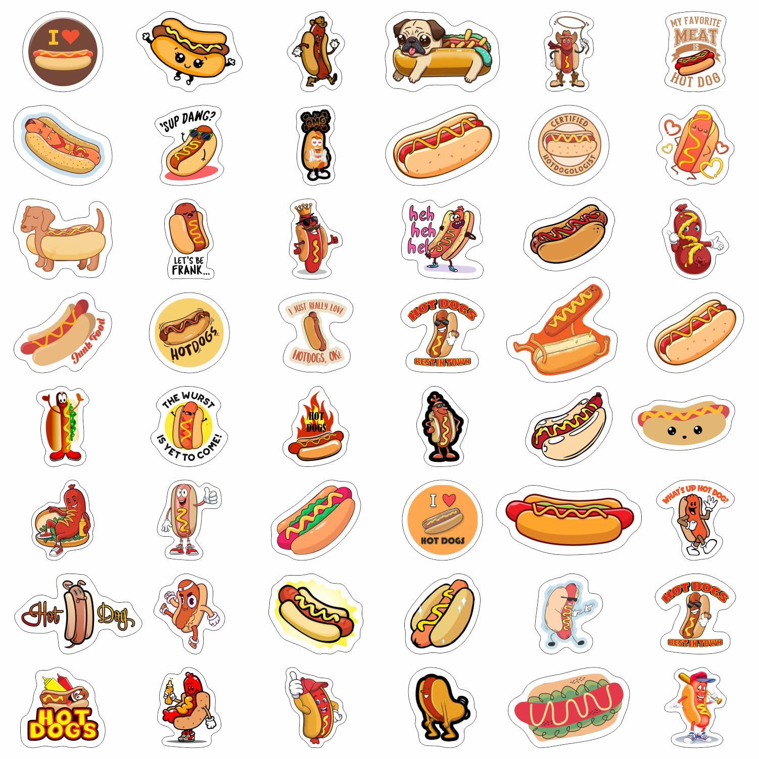 BulbaCraft 100Pcs Hot Dog Stickers for Laptop - Hot Dog Party Decorations, Gifts for Women & Men