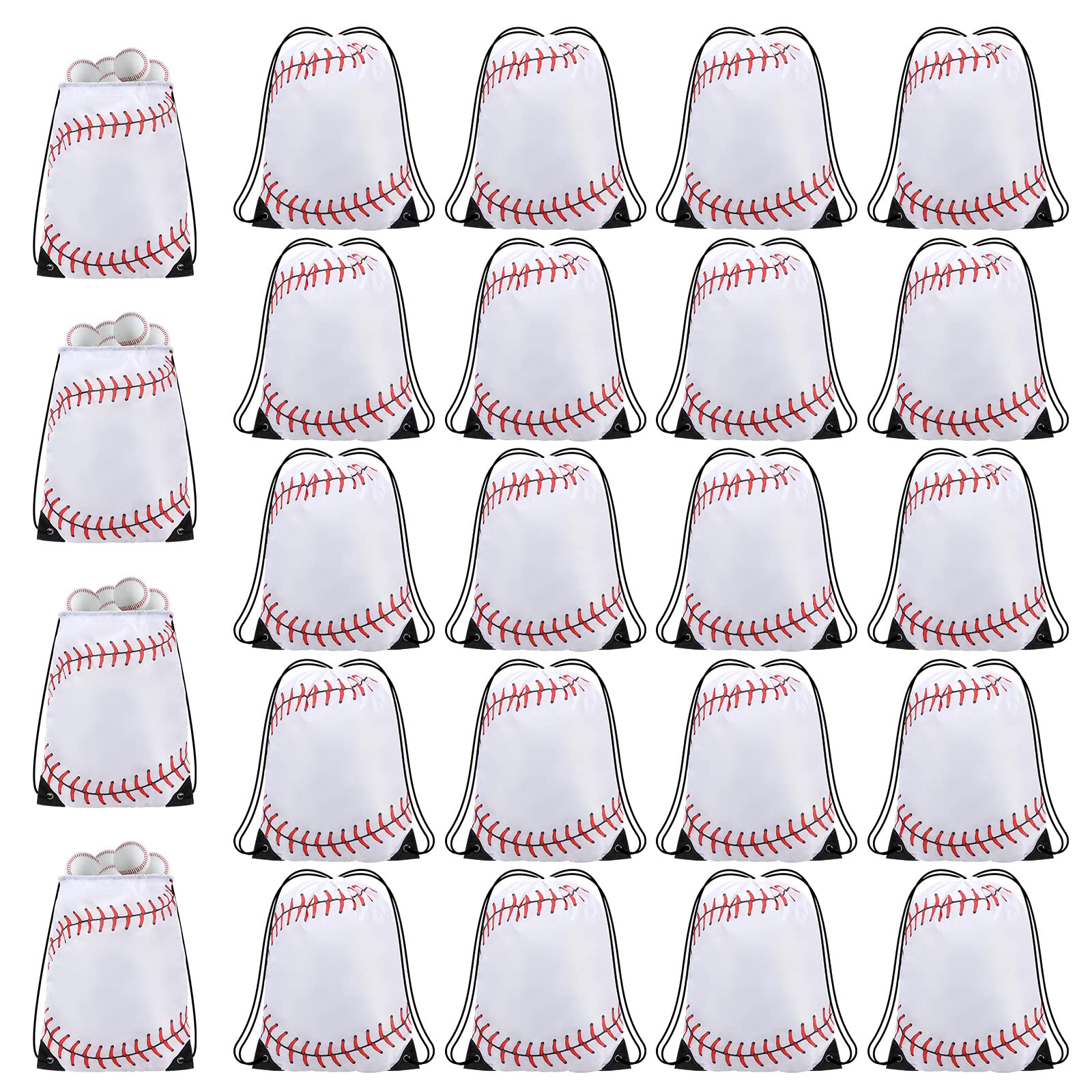 Silkfly 24 Pcs Baseball Drawstring Backpack Goodie Bags Party Favor Gift Bags Bulk for Kids Sports