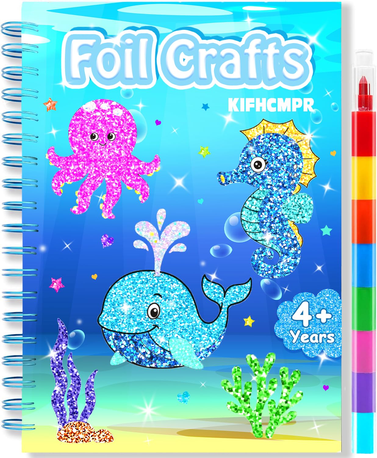 Foil Craft Book Art and Craft for Kids-Create Sparkly Ocean Pictures,No Mess Colouring Book,Art & Craft Supplies Kits,DIY Creative Activity Travel Toy Gifts,Ideal Gifts for Girls Boys Ages 4+
