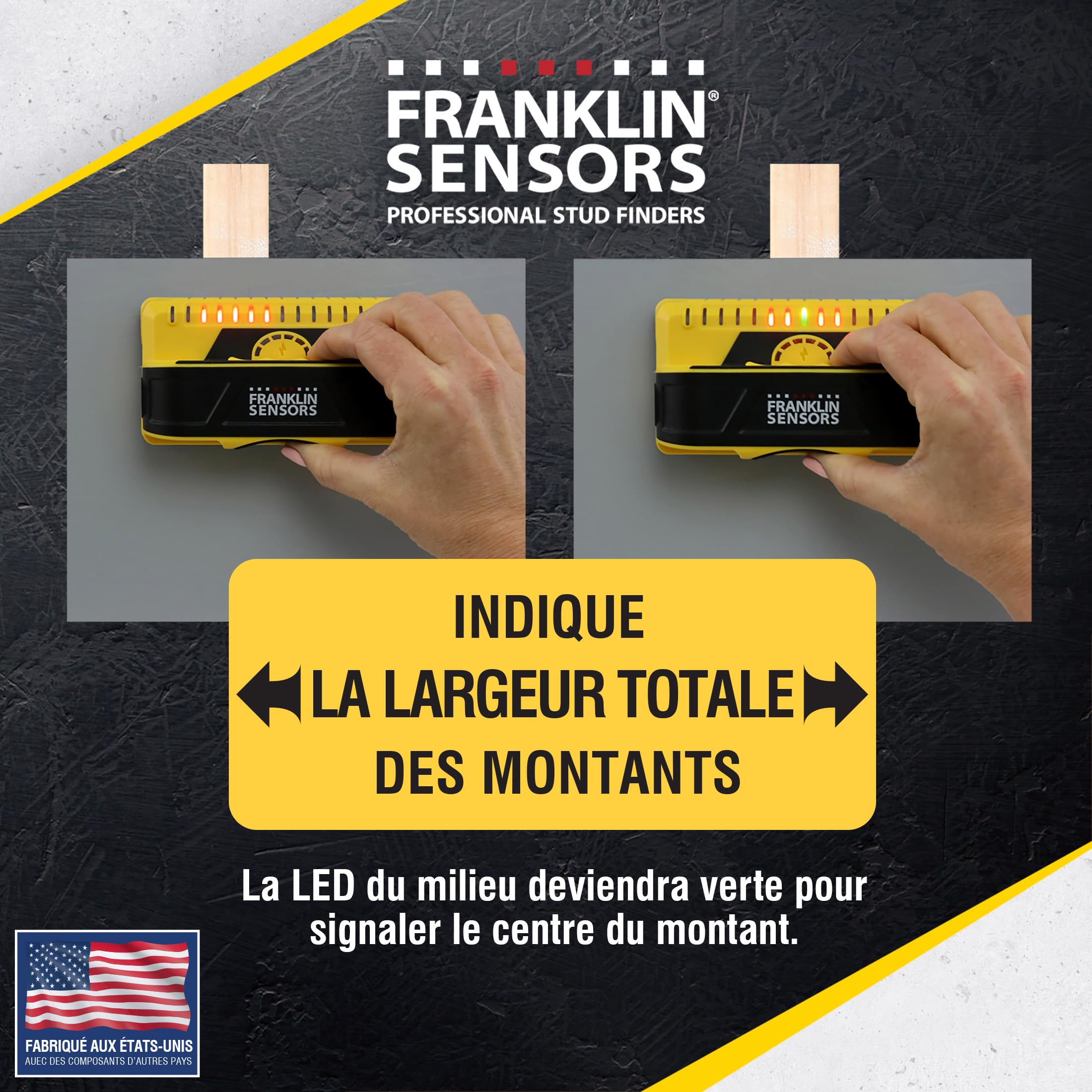 Franklin Sensors ProSensor M155/M150 Détecteur de Montants Professionnel 9 capteurs Précision Maximale Détecte Clous Bois Métal Jaune